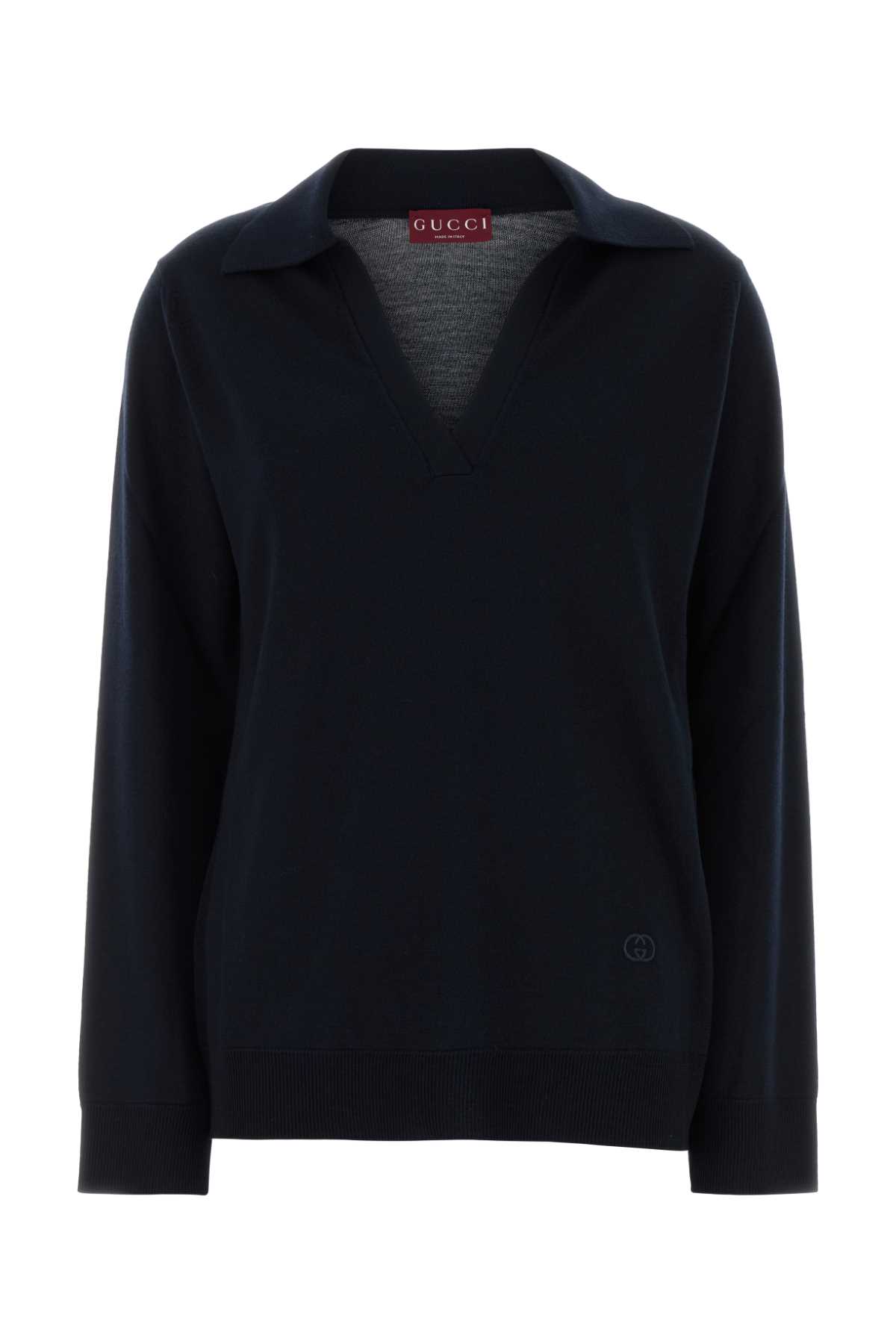 Gucci Oversized Wool Polo Shirt V-neckline In Blue
