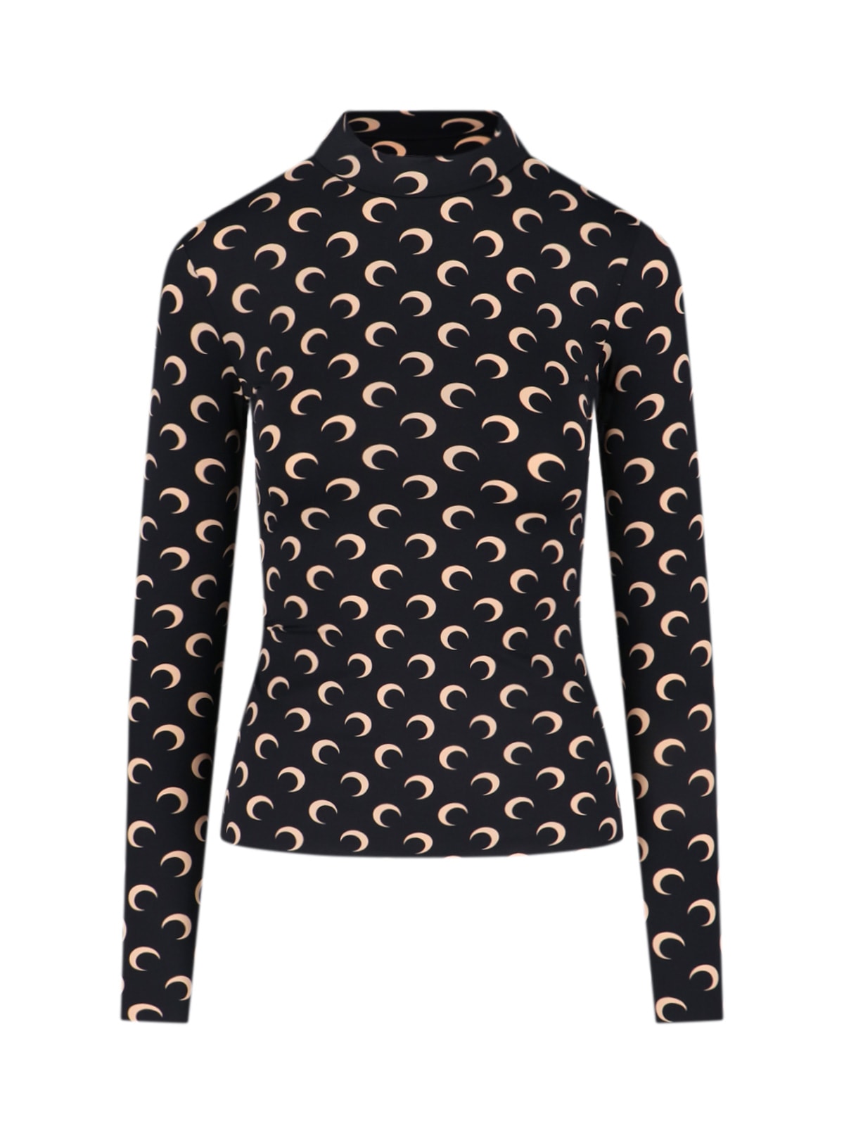 Marine Serre Crescent Print Turtleneck Long-sleeve Top In Black