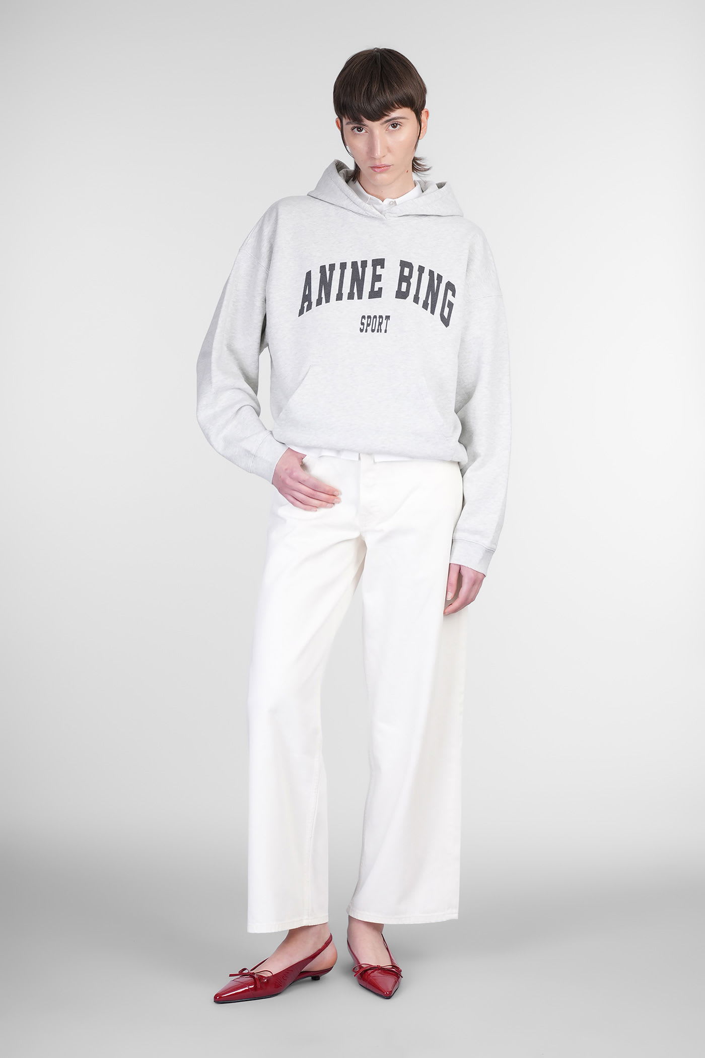 Anine Bing Harvey Sweatshirt In Grey Cotton In White