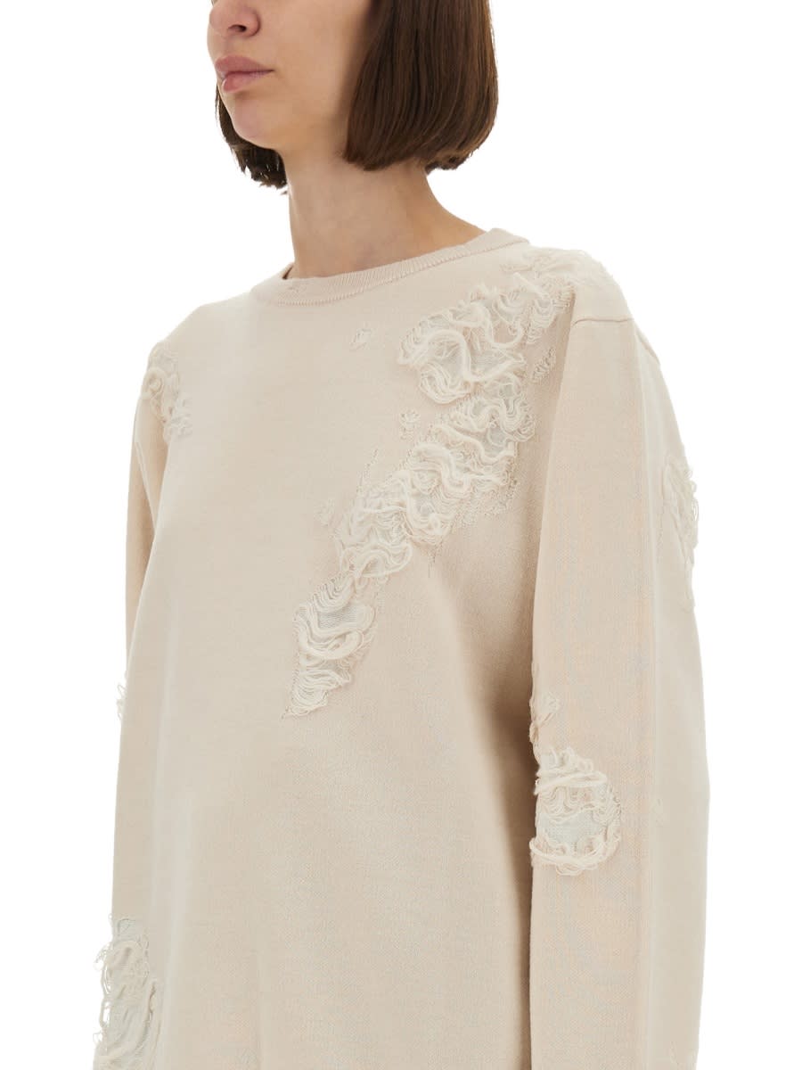 Mm6 Maison Margiela Mm6 By Maison Margiela Oversized Mesh Sweater With Worn Effect Details In Neutral