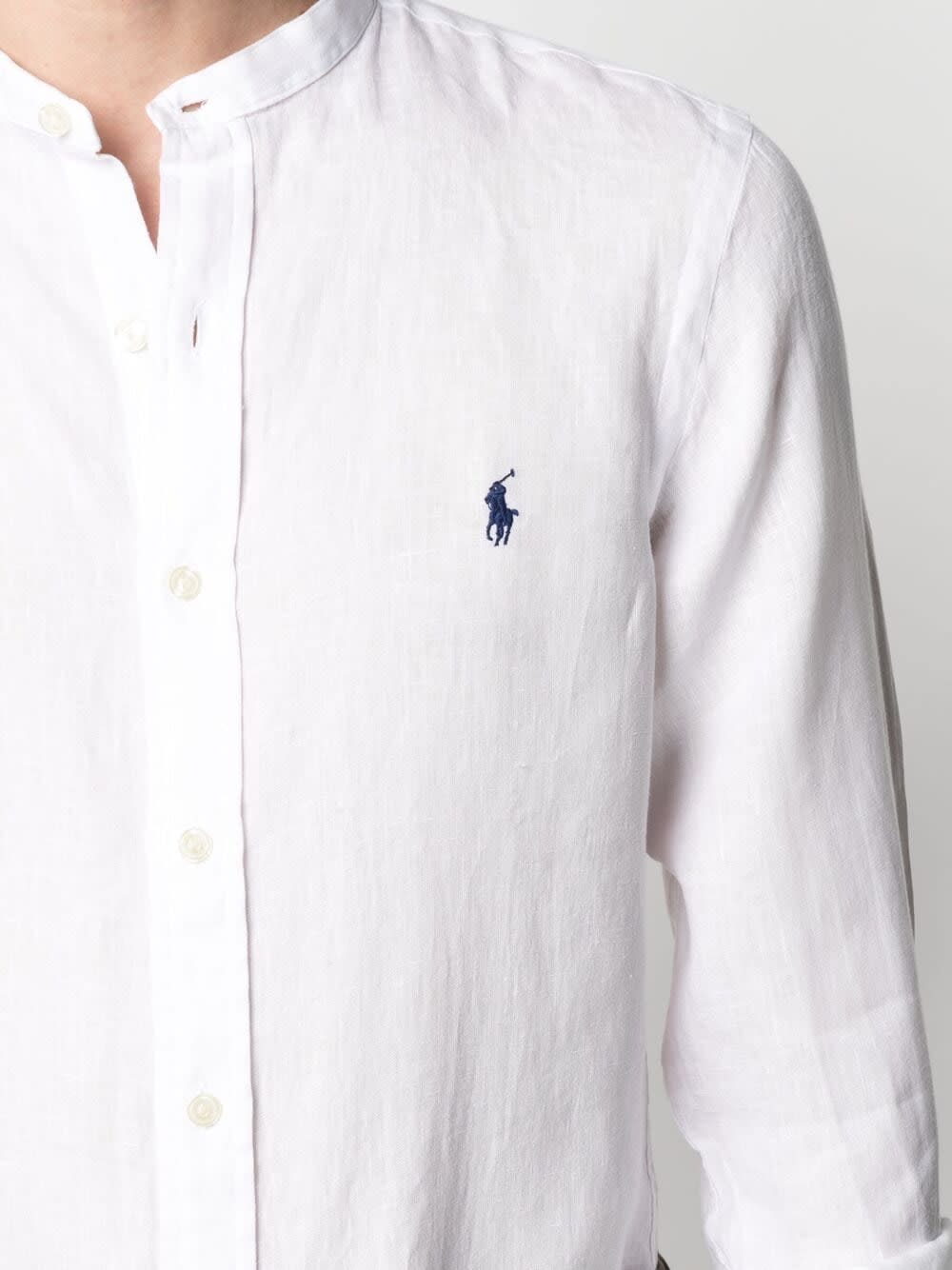 Shop Ralph Lauren White Linen Shirt With Logo