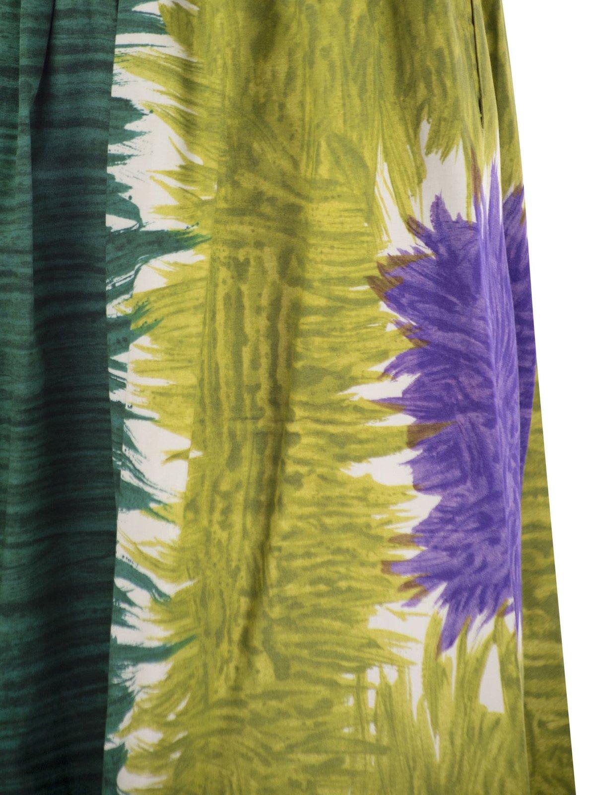 Weekend Max Mara Omens Green Circeo Graphic-print Cotton-poplin Midi Skirt In Multi