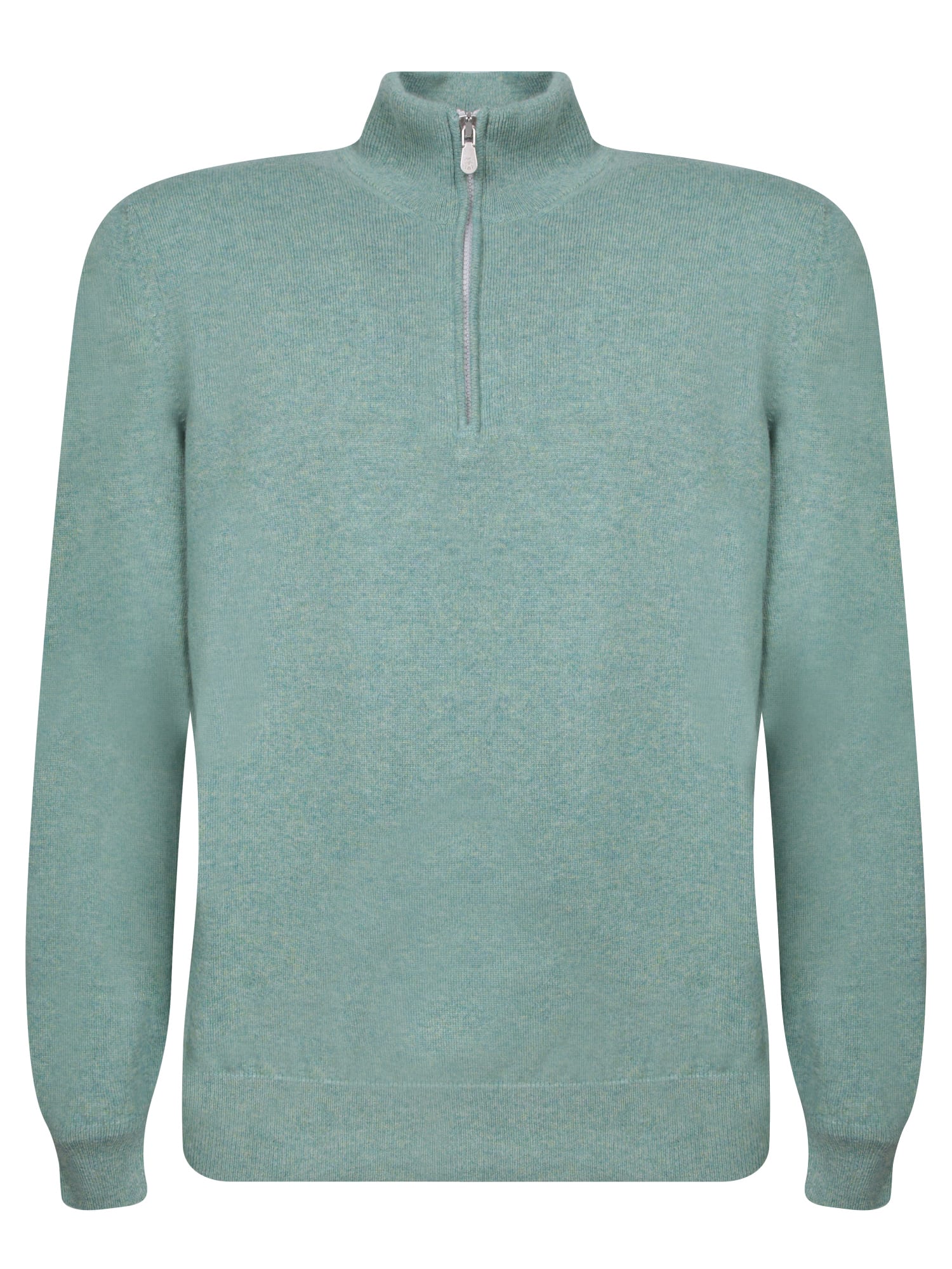 Shop Brunello Cucinelli Green Cashmere Midzip Sweater