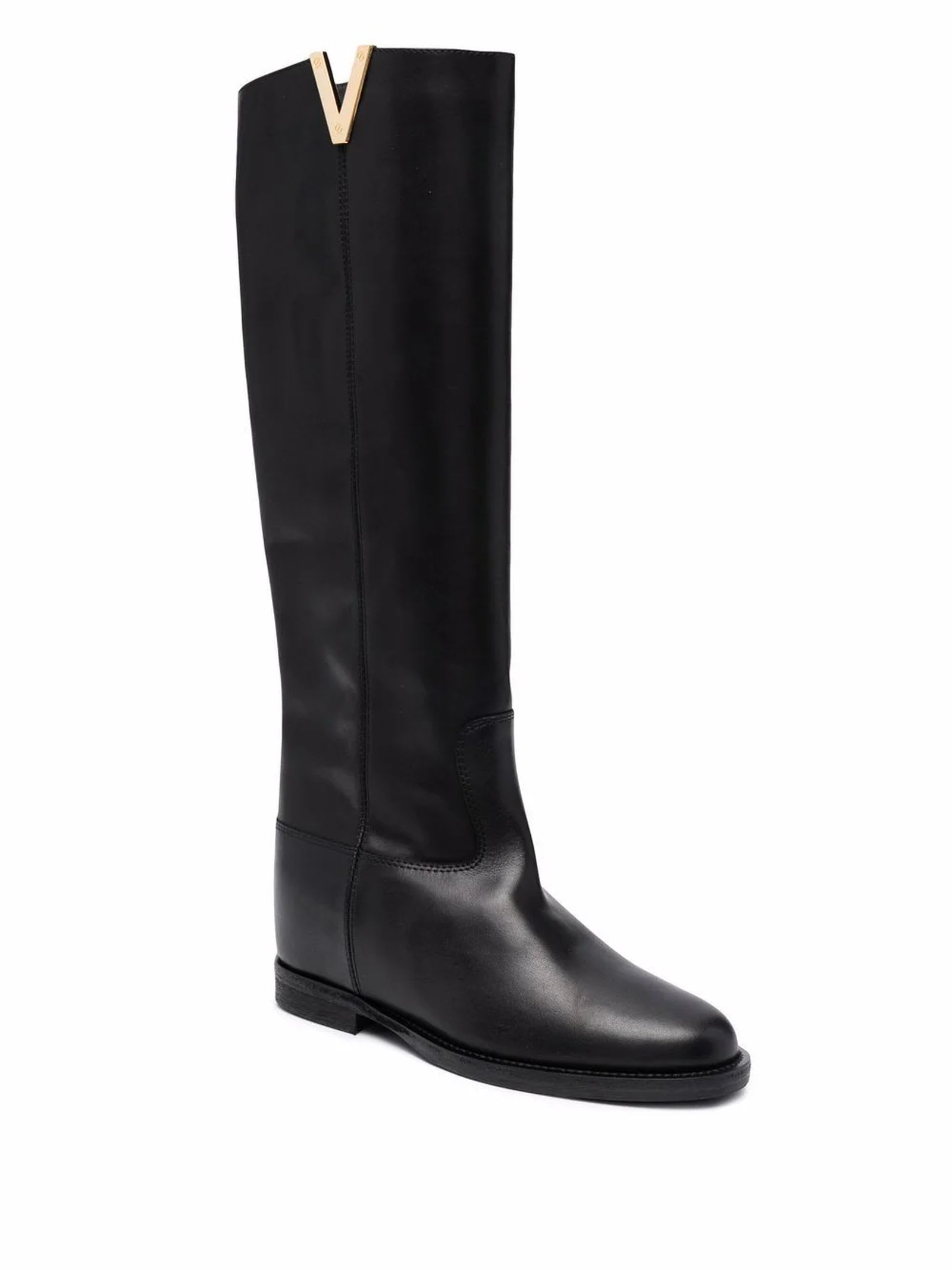 Shop Via Roma 15 Black Leather Knee-length Boots