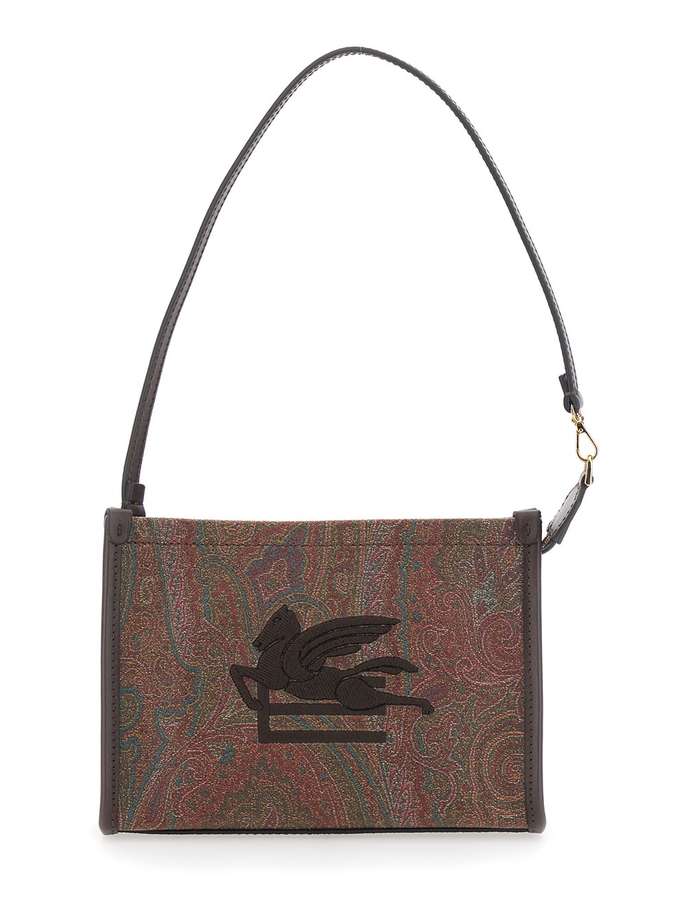 Etro Arnica Brown Clutch With Embroidered Logo On The Front And All-over Motif In Cotton Blend Woman