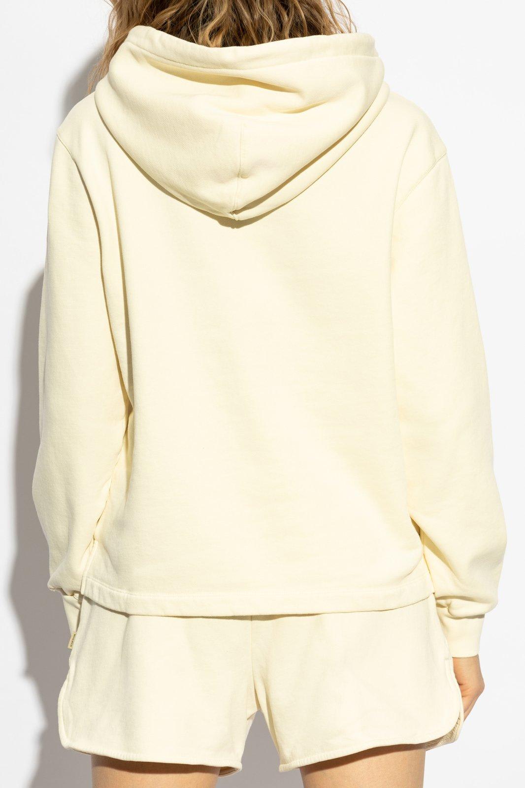 Woolrich Logo Embroidered Drawstring Hoodie In Bianco