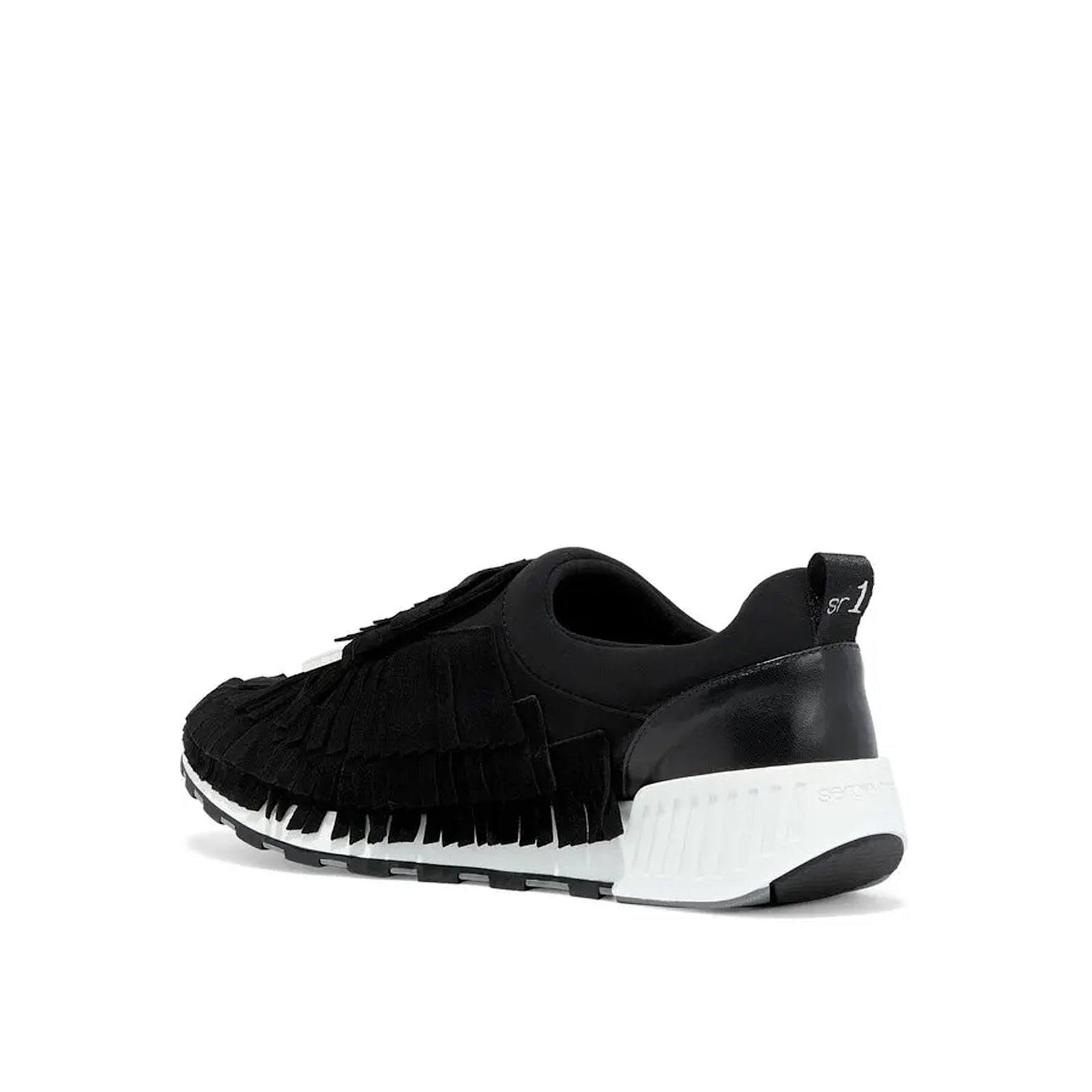 Sergio Rossi Luxury Sr1 Running Sneakers With Textured Fringe In Black