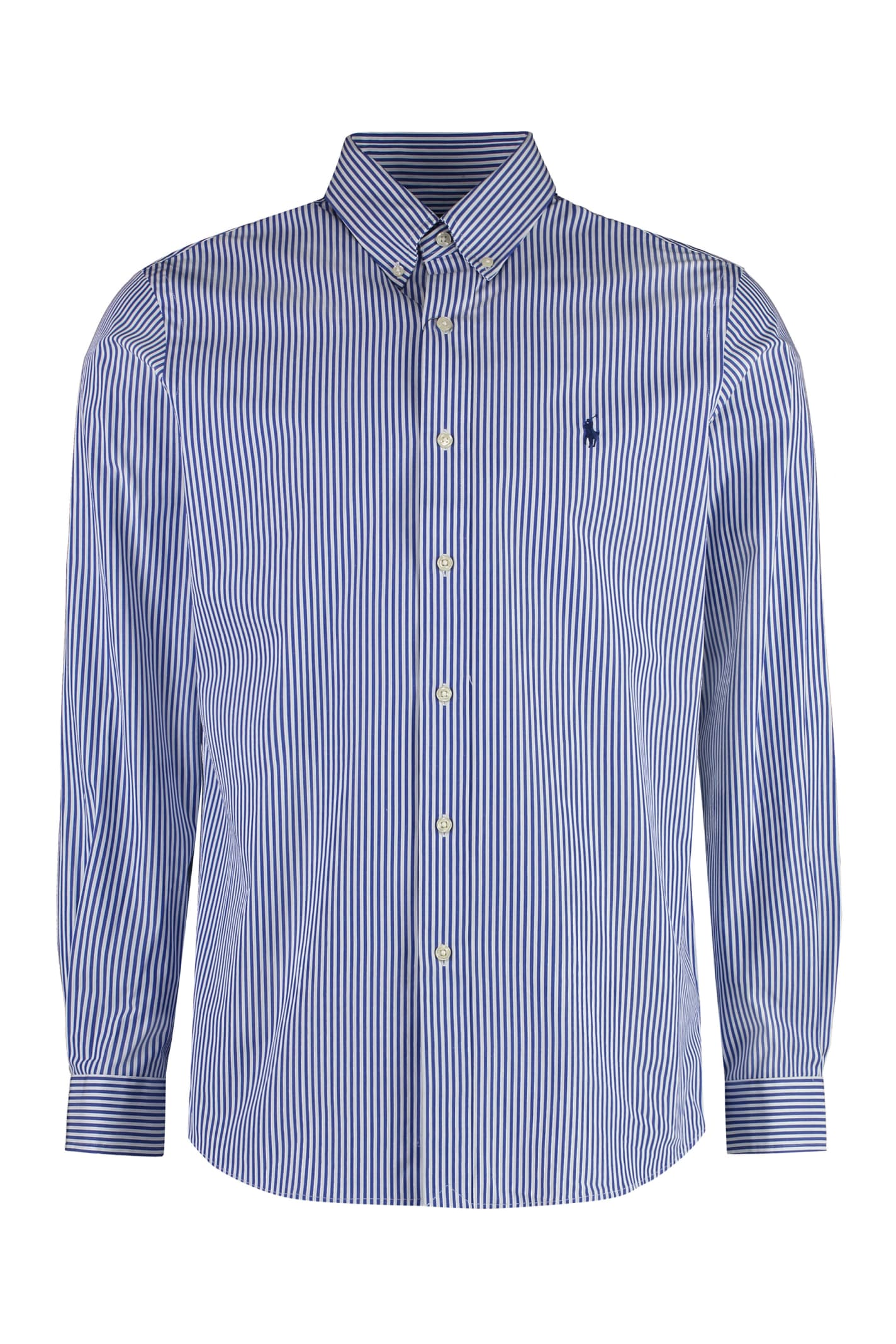 Shop Polo Ralph Lauren Button-down Collar Cotton Shirt In Blue