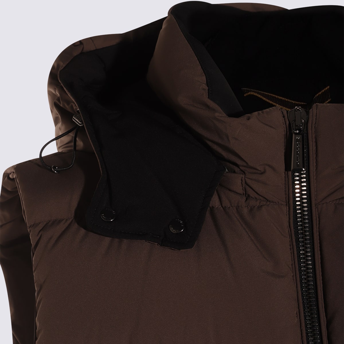Moorer Hooded Quilted Down Jackets With Side Zip Pockets In Brown