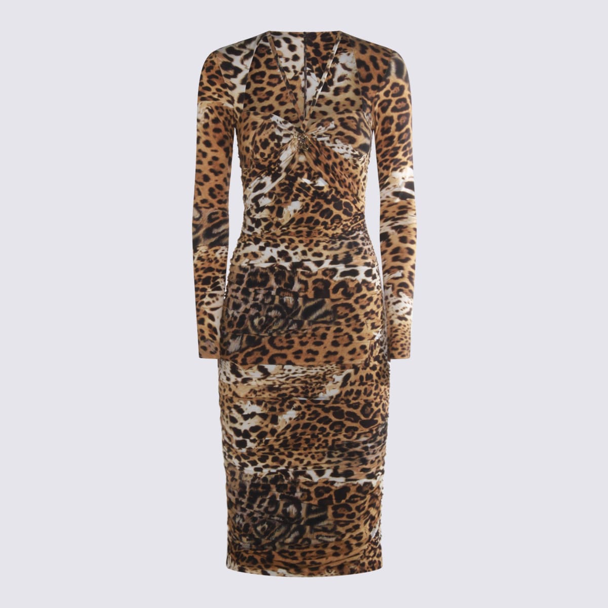 Roberto Cavalli Jaguar Skin-print Ruched Dress In Black