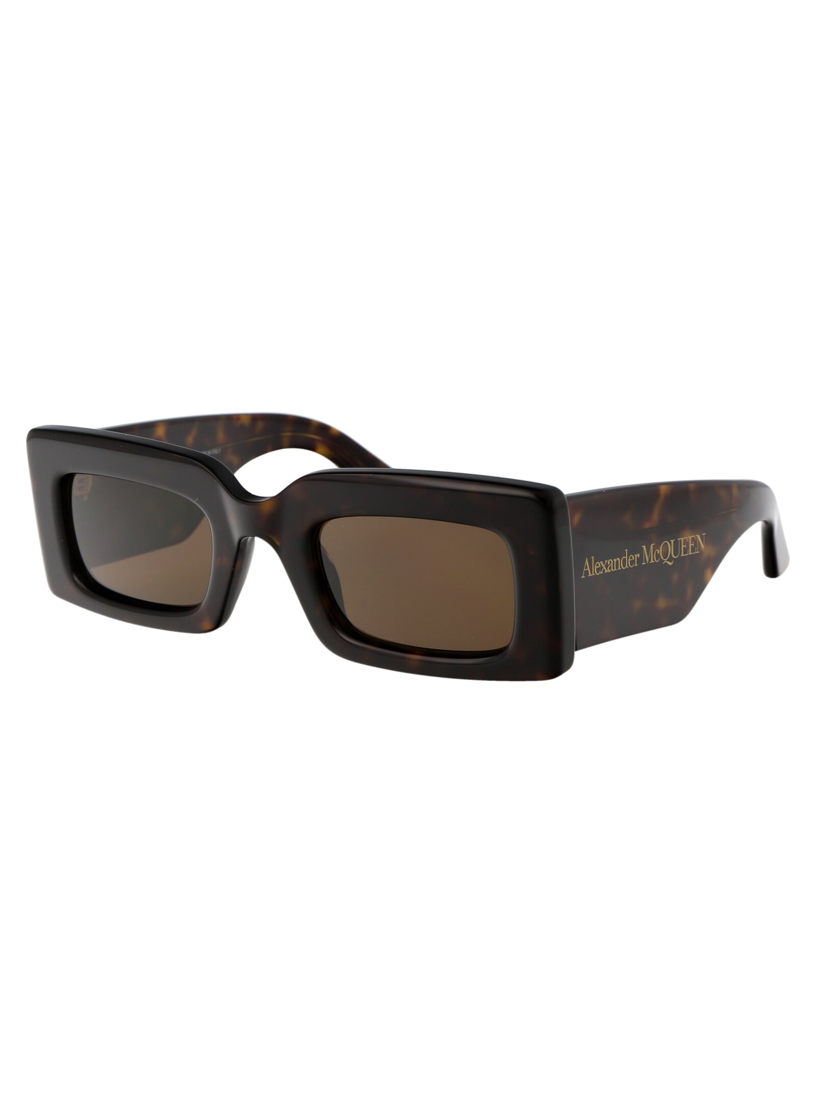 Alexander Mcqueen Bold Tortoiseshell Rectangle-frame Sunglasses In 002 Havana Havana Brown