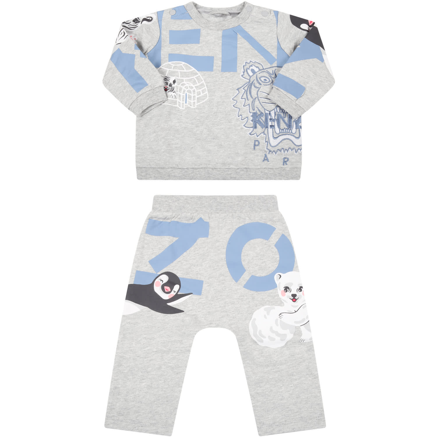 Kenzo Kids Grey Tracksuit For Baby Boy With Iconic Prints