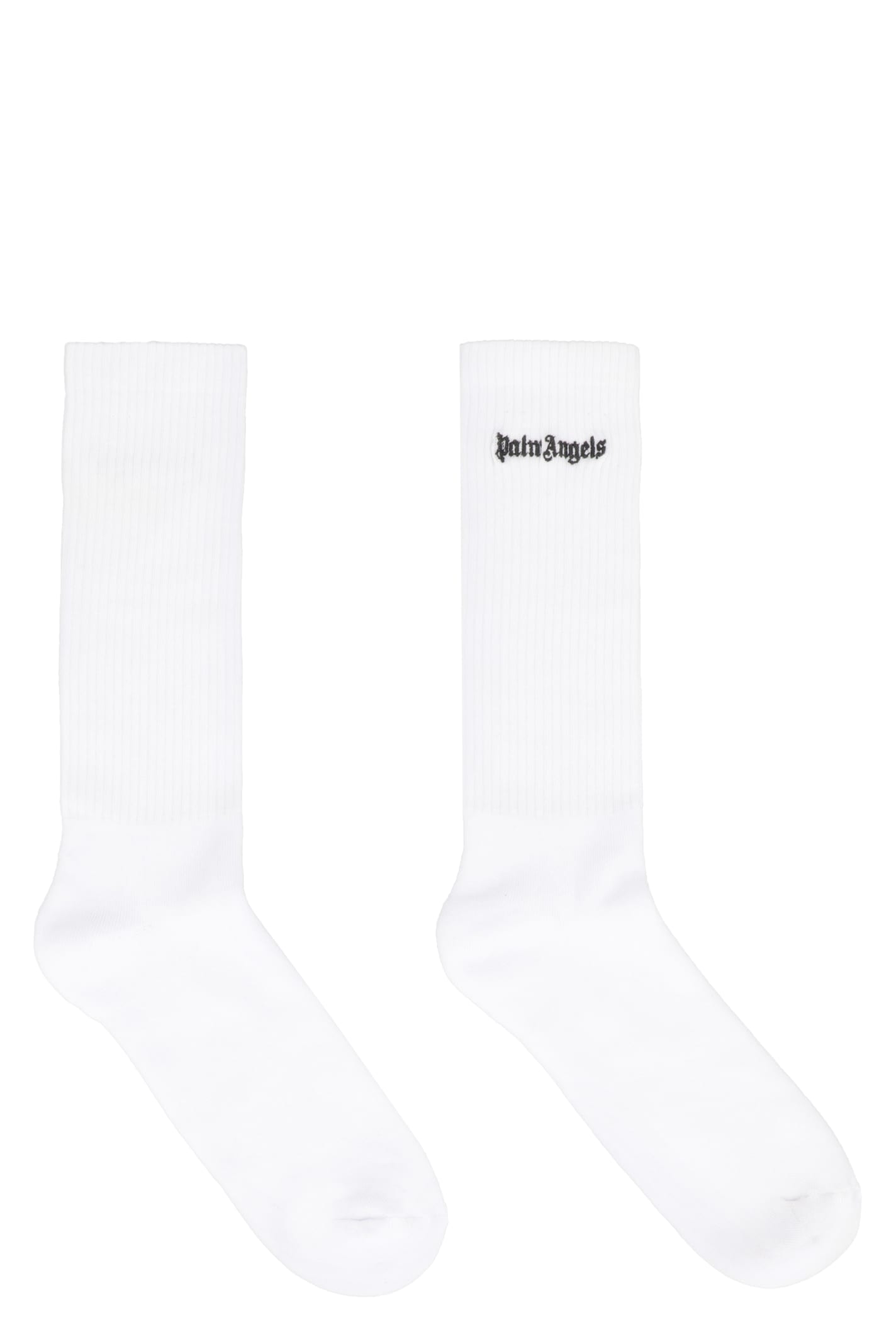 Shop Palm Angels Cotton Socks With Logo In White