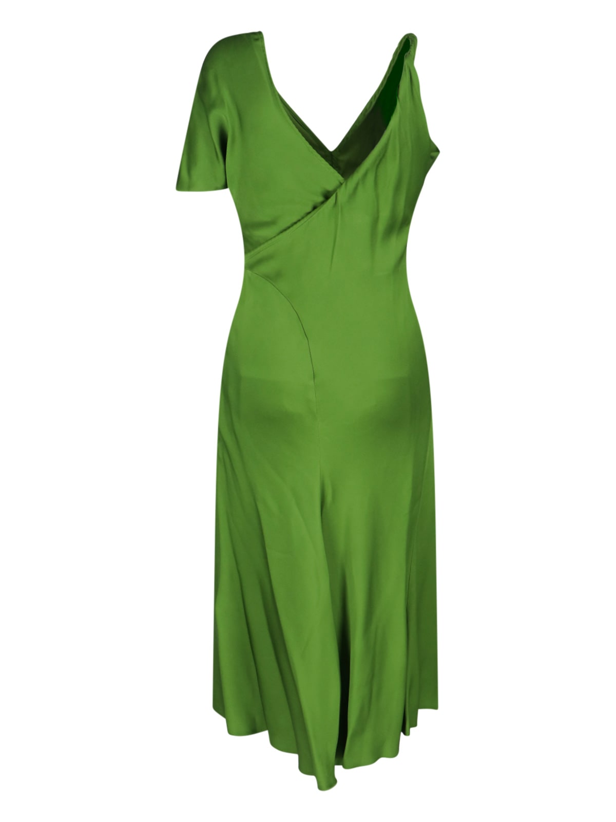 Victoria Beckham Asymmetric Ruched Midi Dress In Green