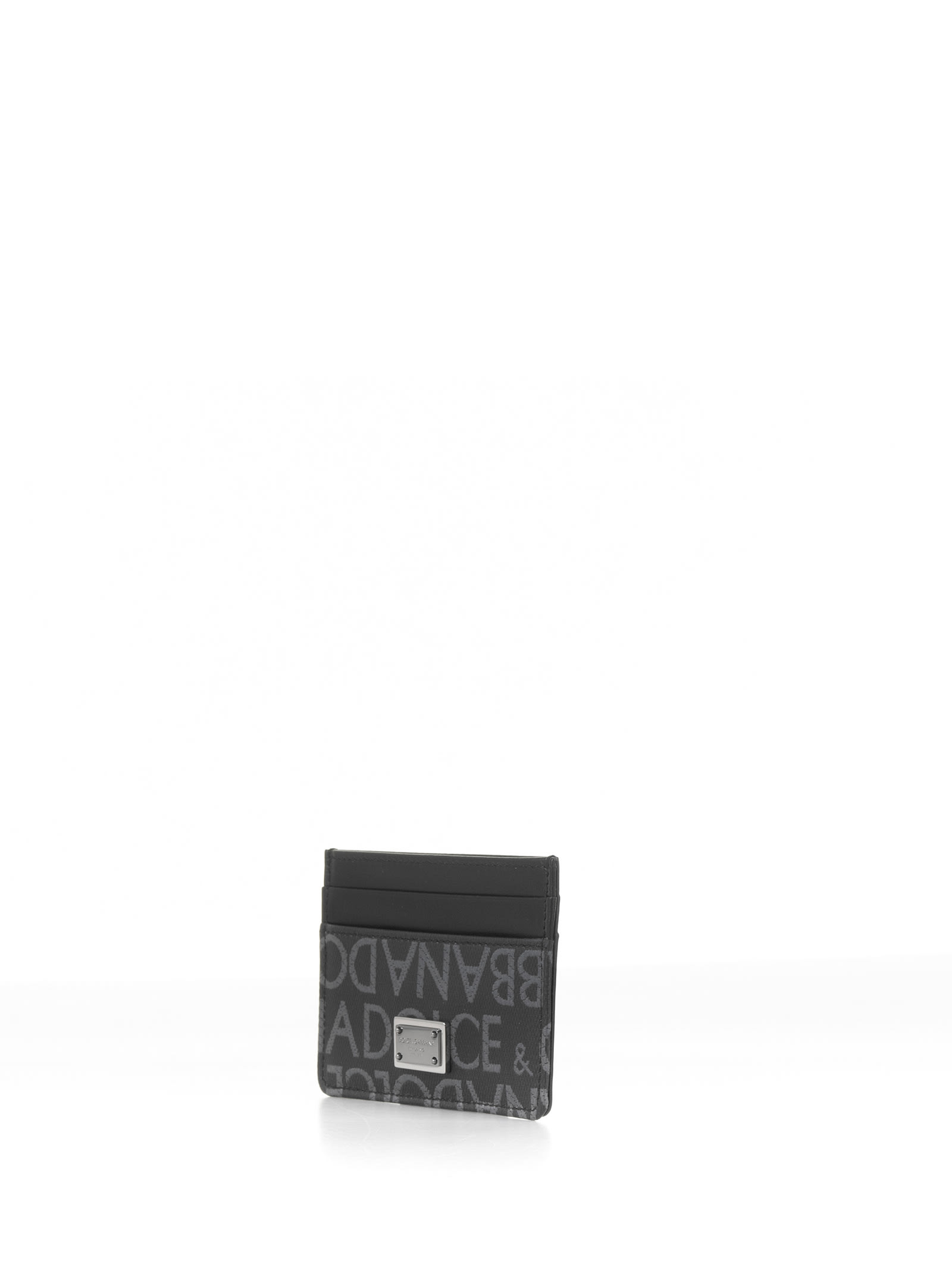 Shop Dolce & Gabbana Black Gray Leather Card Holder With Logo In Nero Grigio