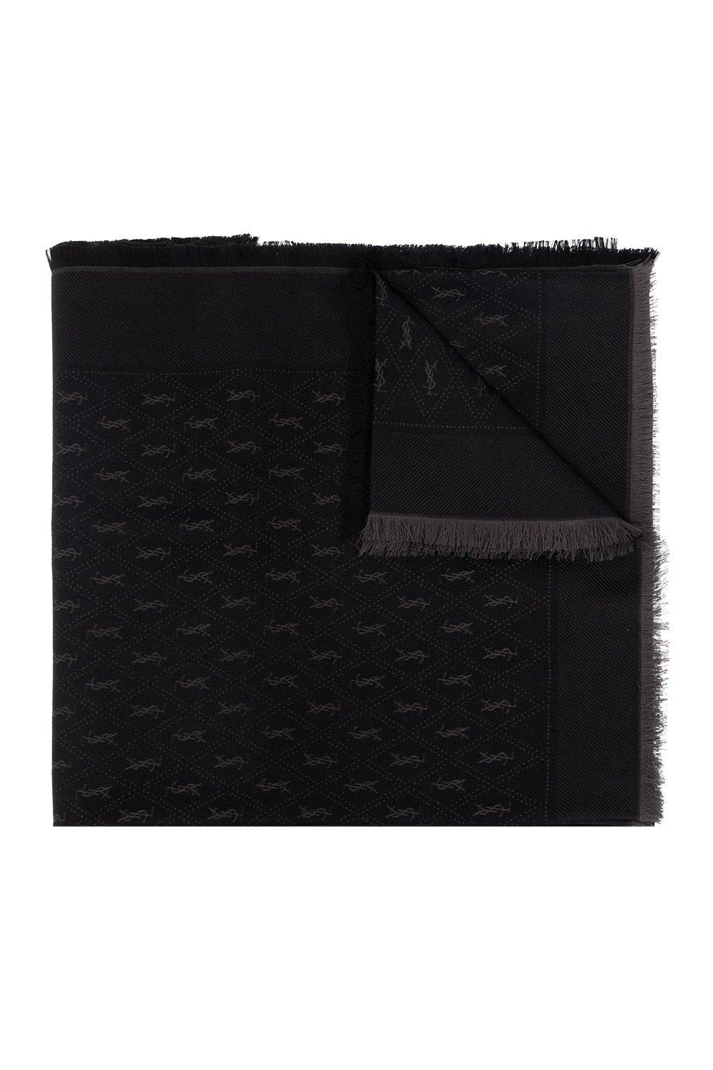 Shop Saint Laurent Cassandre Monogram Large Scarf In Black Dark Grey