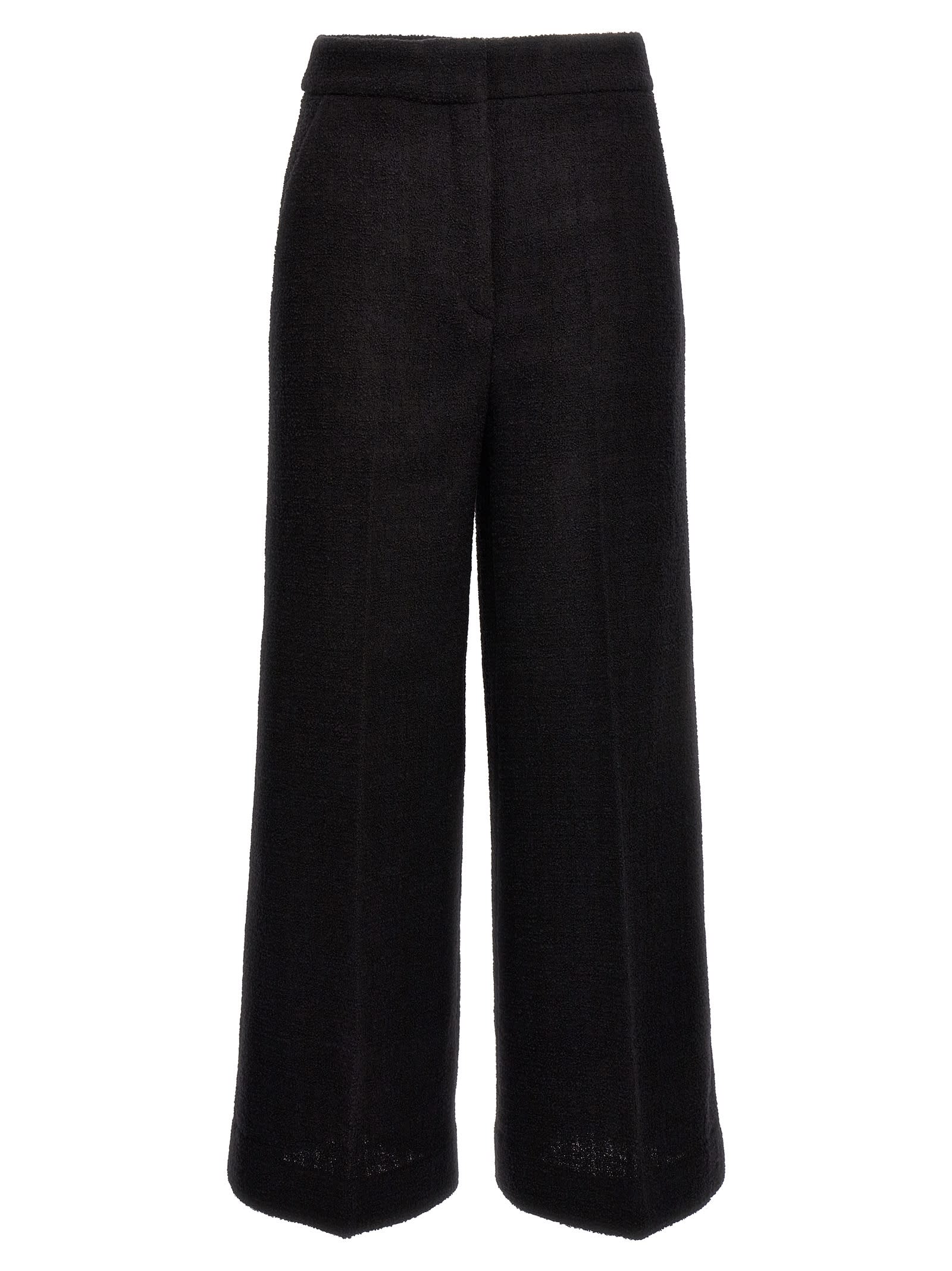 Shop Moschino Cropped Bouclè Pants In Black