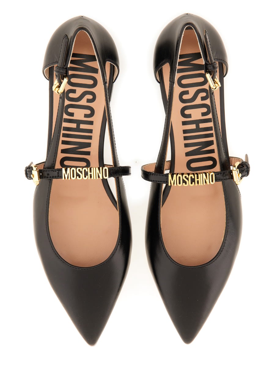 Shop Moschino Leather Ballerina In Black