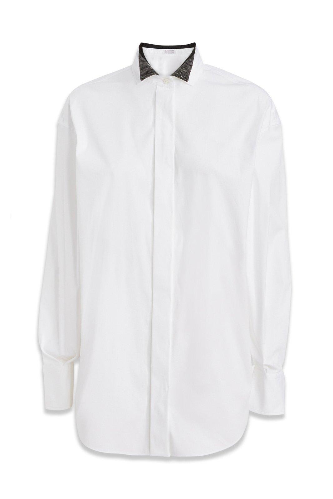 Shop Brunello Cucinelli Monili-collar Button-up Shirt In White