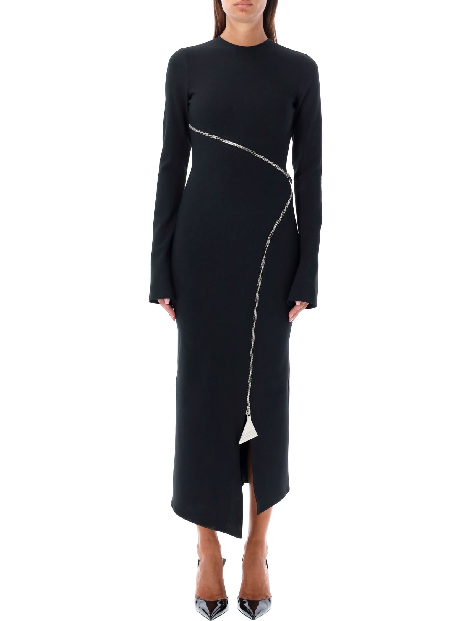 Shop Attico Midi Dress Zip In Black