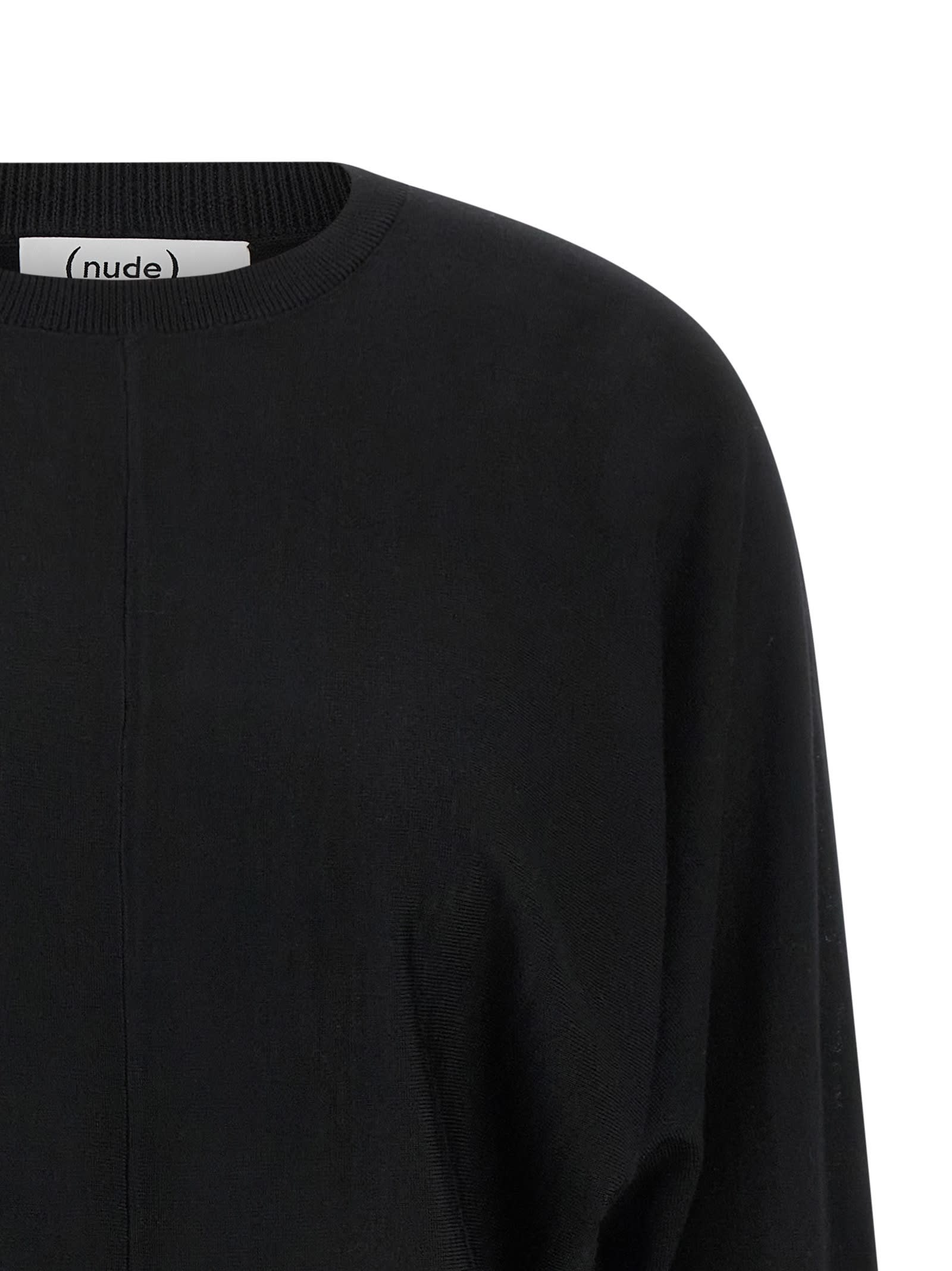 Nude Wool Sweater With Bat Sleeves In Black