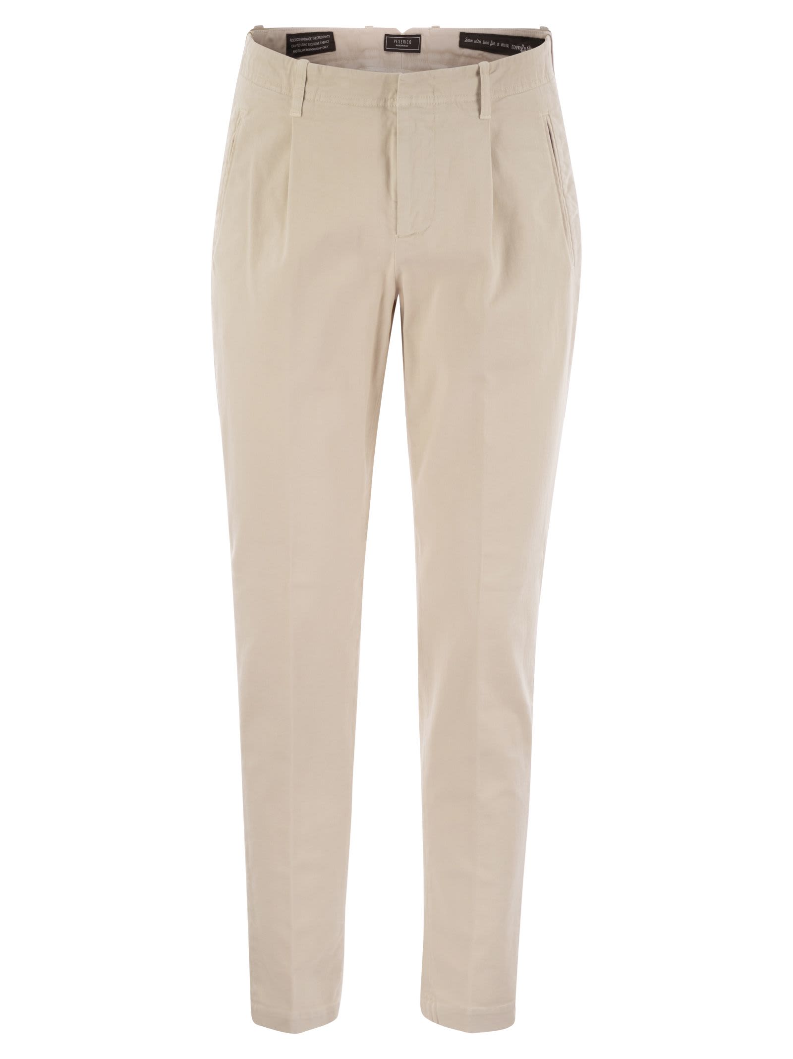 Shop Peserico Cotton Trousers With Darts In Pearl