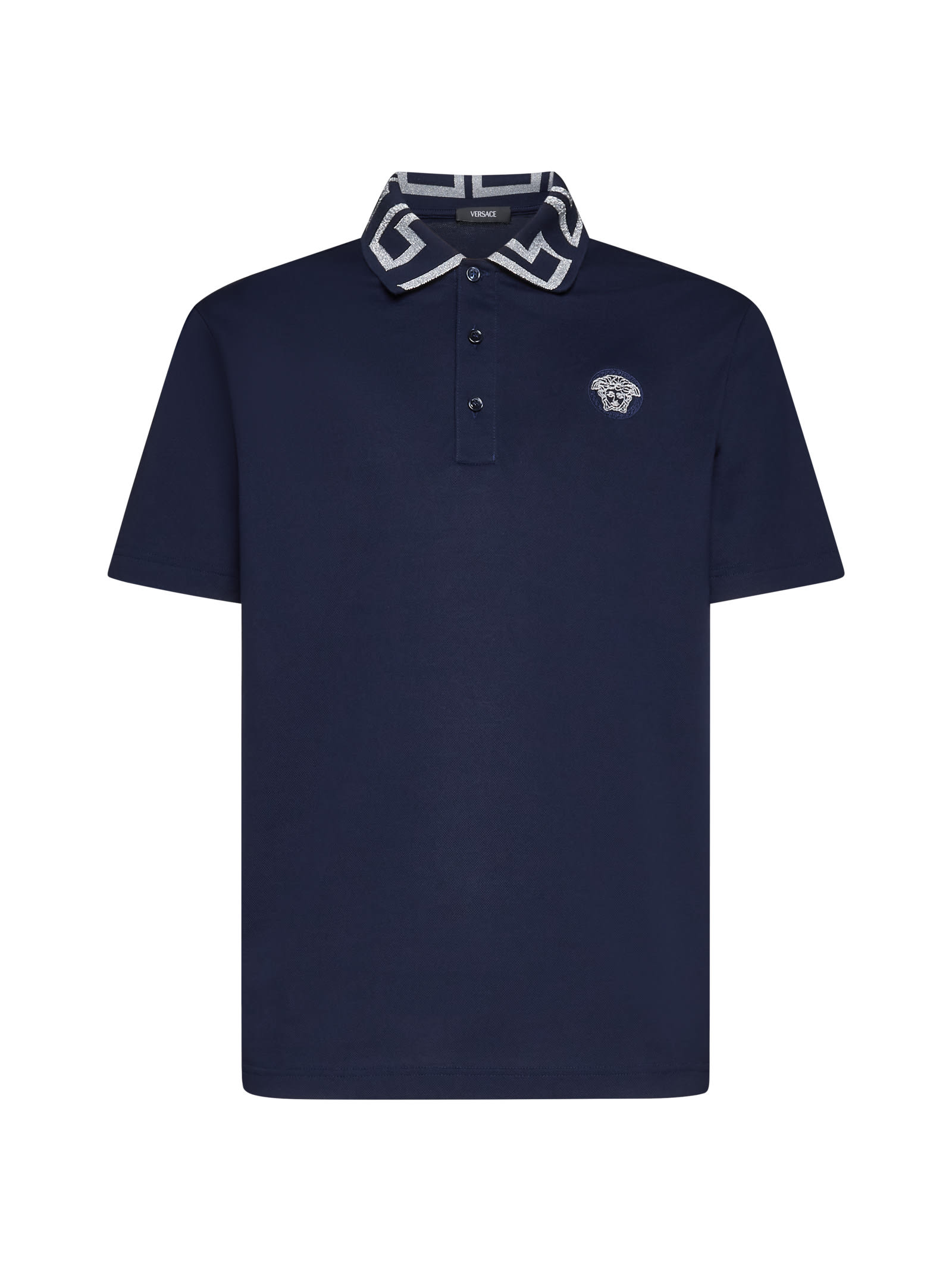 Shop Versace Polo Shirt In Navy Blue