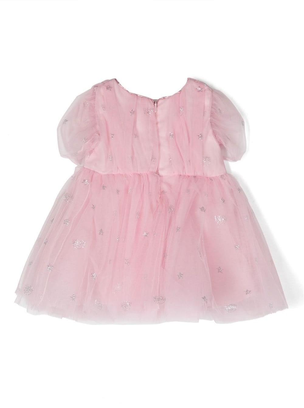 Shop Chiara Ferragni Pink Glitter Monogram Tulle Dress In Polyamide Baby Girl
