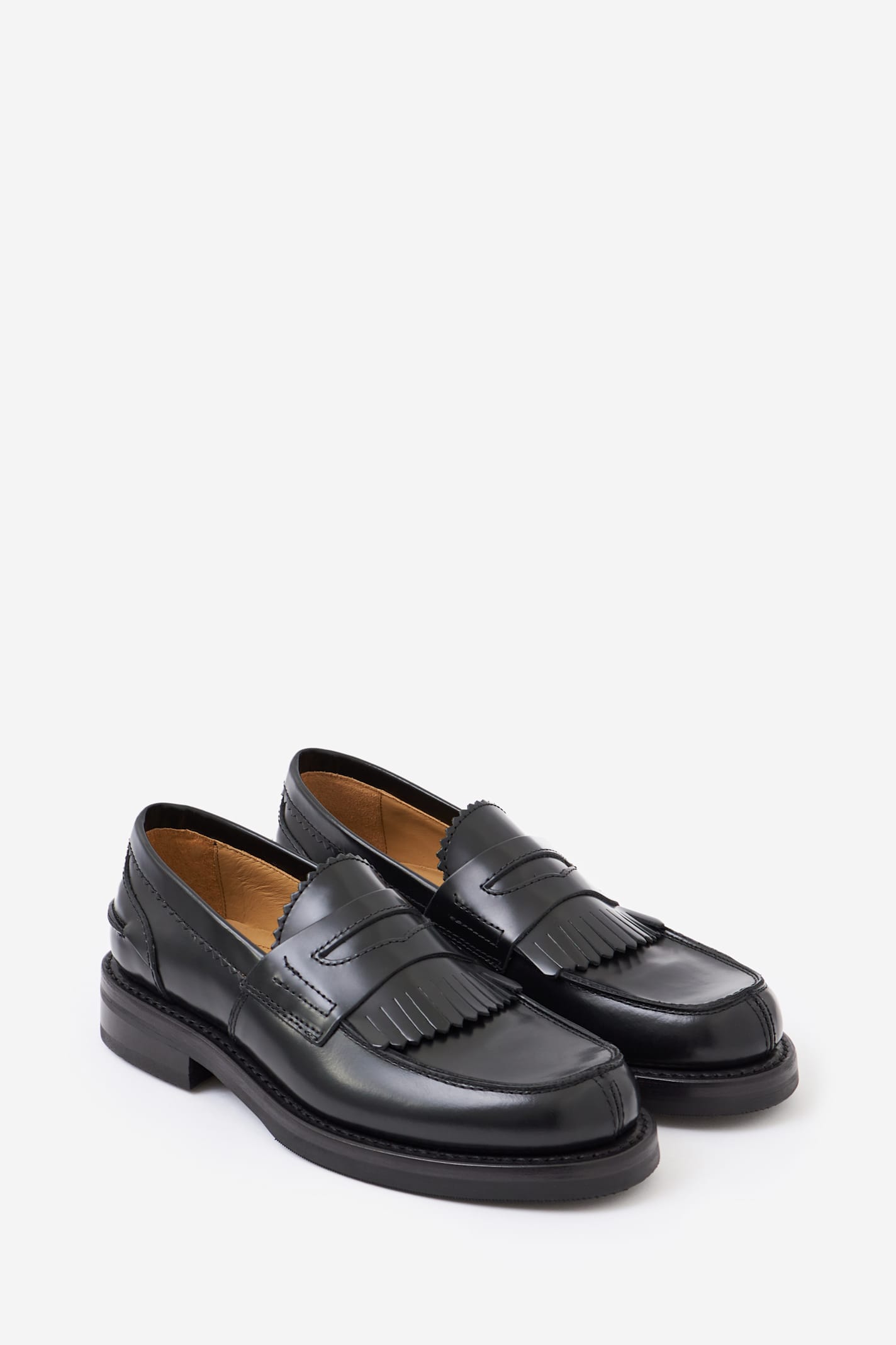 Our Legacy Polished Black Leather Loafers With Decorative Fringe Detail In Black