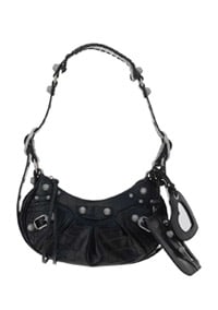 Balenciaga Green Leather Shoulder Handbag With Magnetic Closure And Metal Details In Black