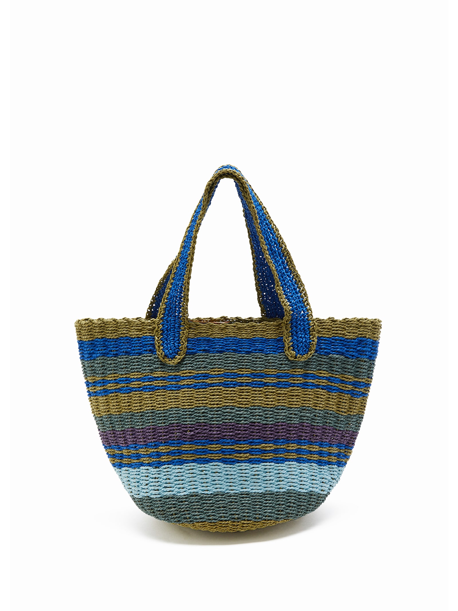 Shopping Bag In Hand-woven Multicolored Raffia