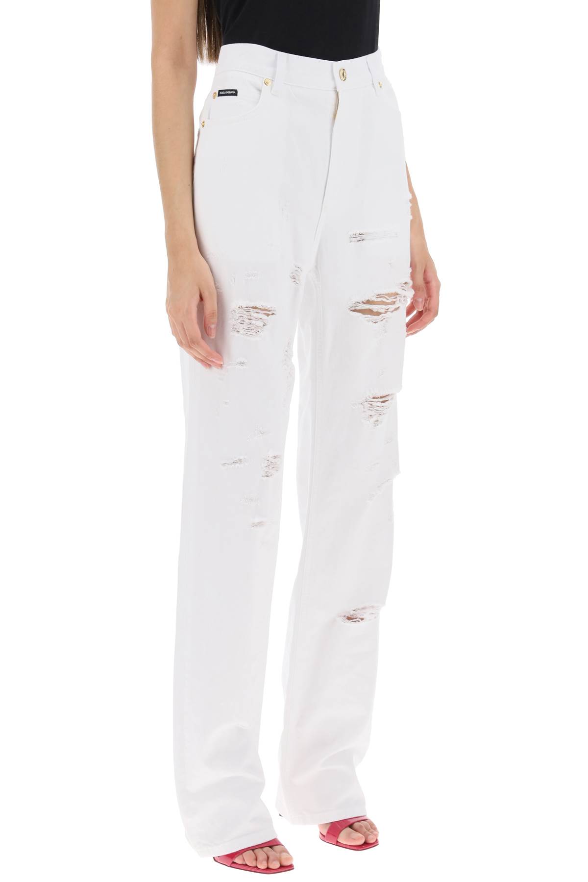 Shop Dolce & Gabbana Destroyed-effect Jeans In Bianco