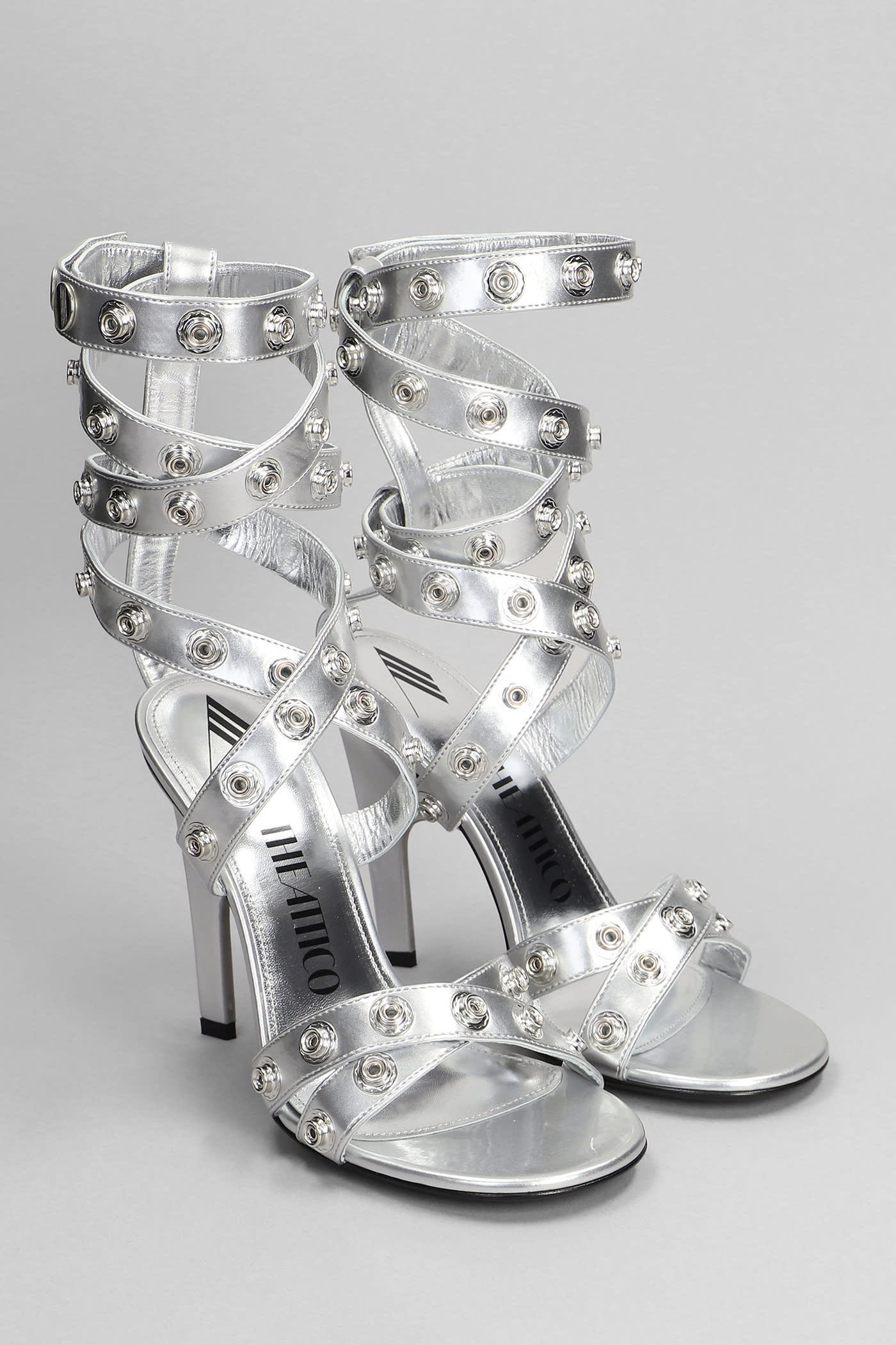 Shop Attico Cosmo Sandals In Silver Leather