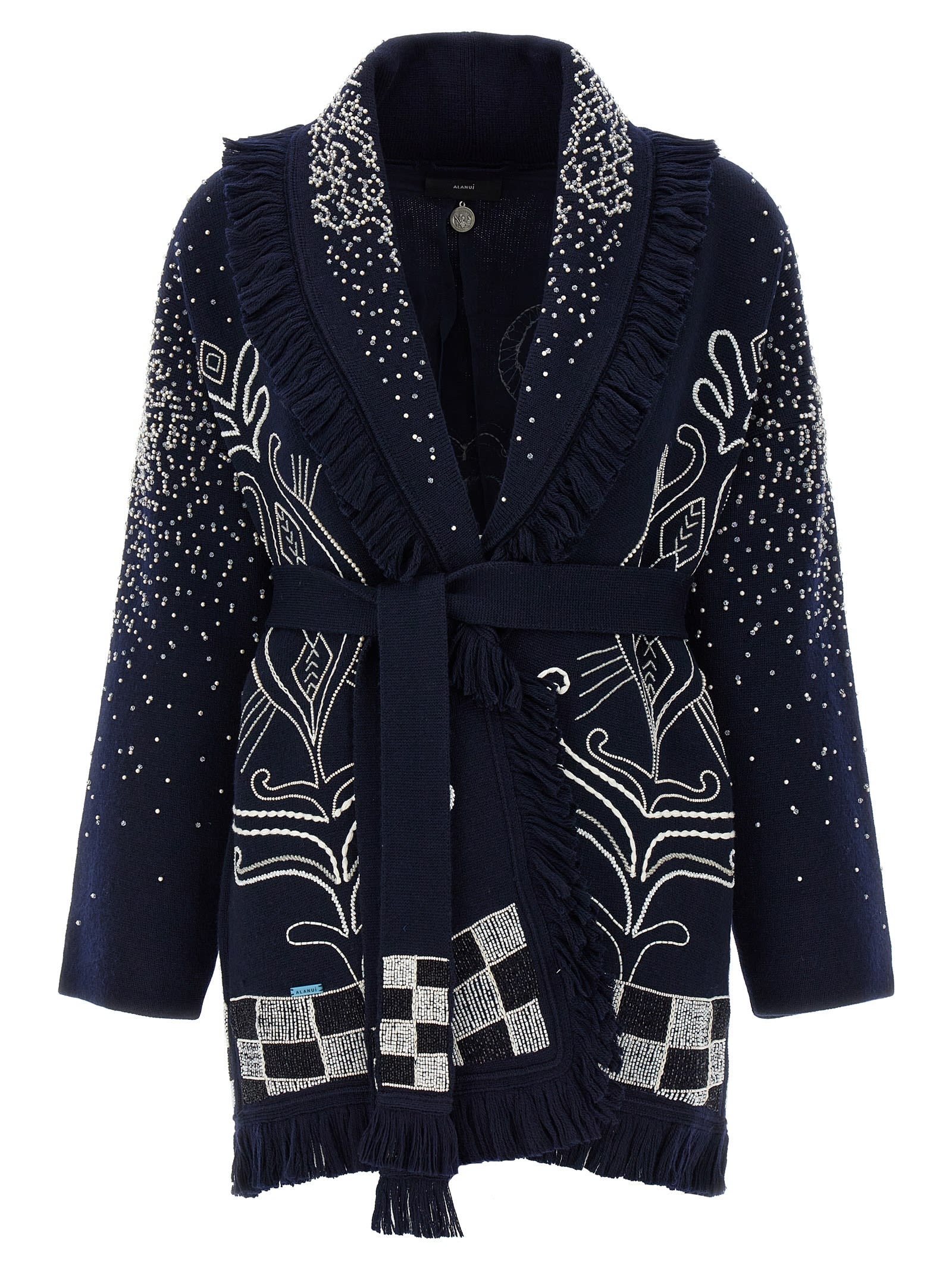 Shop Alanui I Dreamt A Dream Tonight Cardigan In Midnight Blue