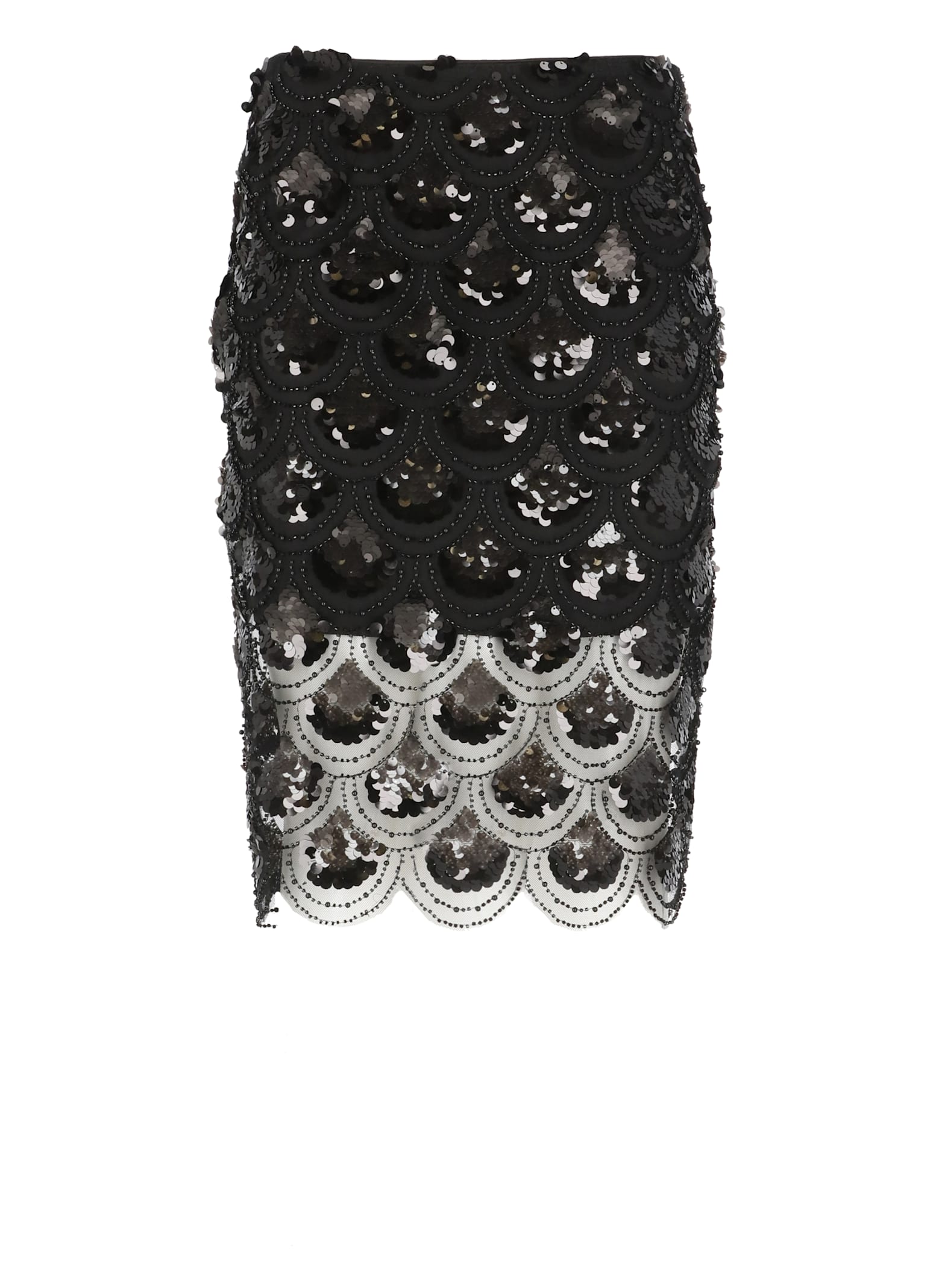 Rotate Birger Christensen Sequined Scalloped Midi Skirt