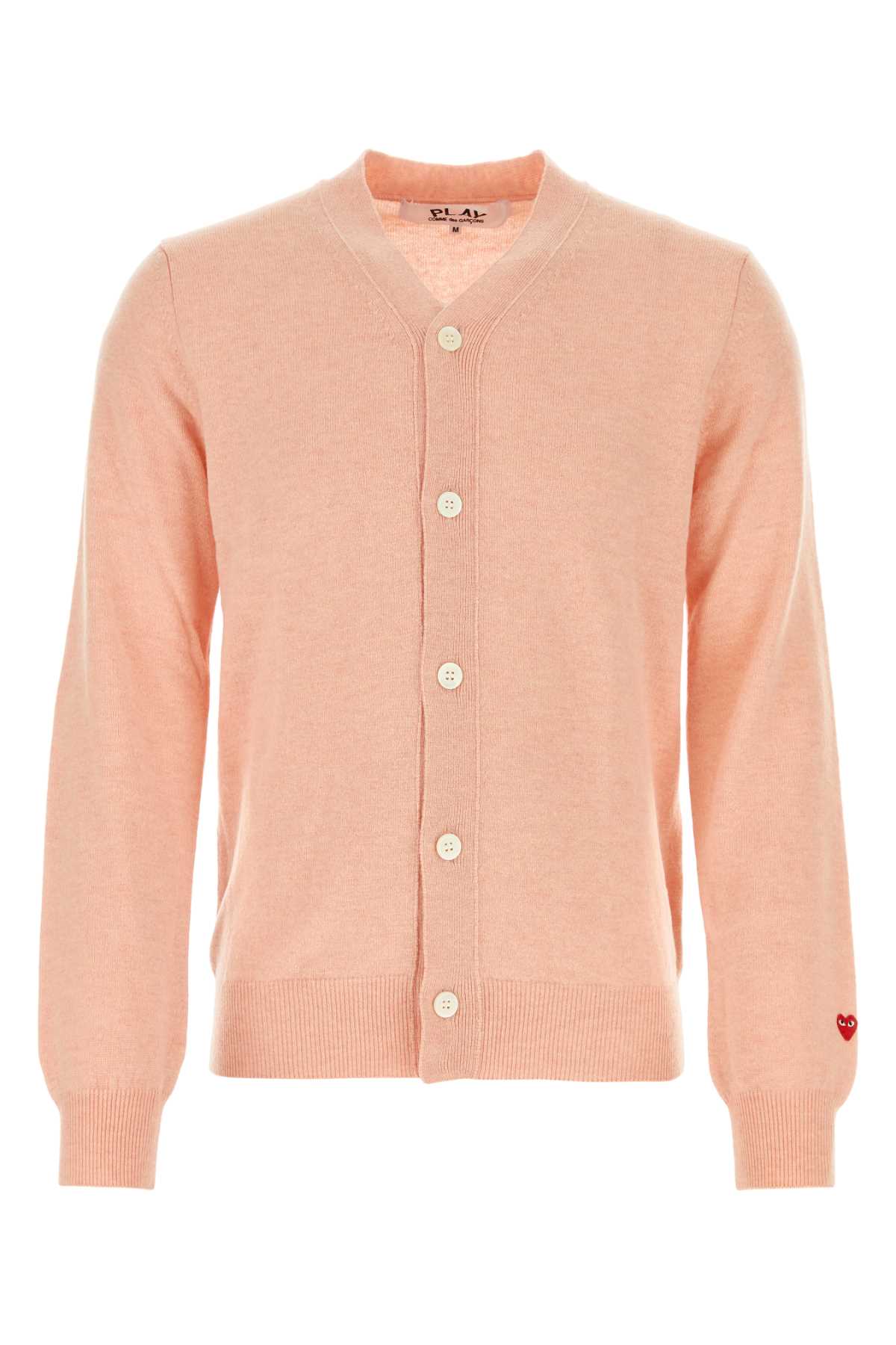 Shop Comme Des Garçons Play Pink Wool Cardigan In Lightpink