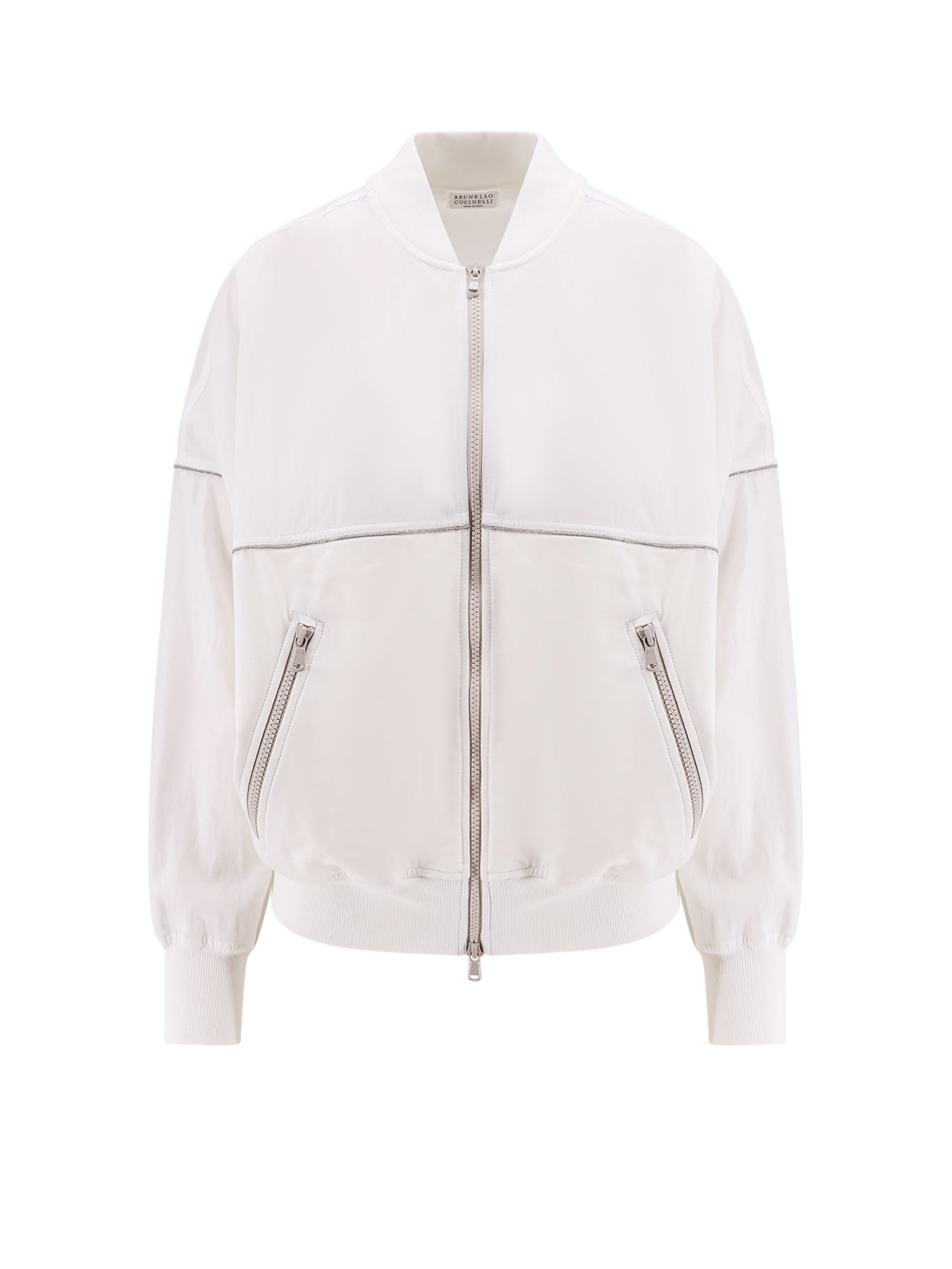 Brunello Cucinelli Cotton Cardigan With Viscose Inserts And Monili Details