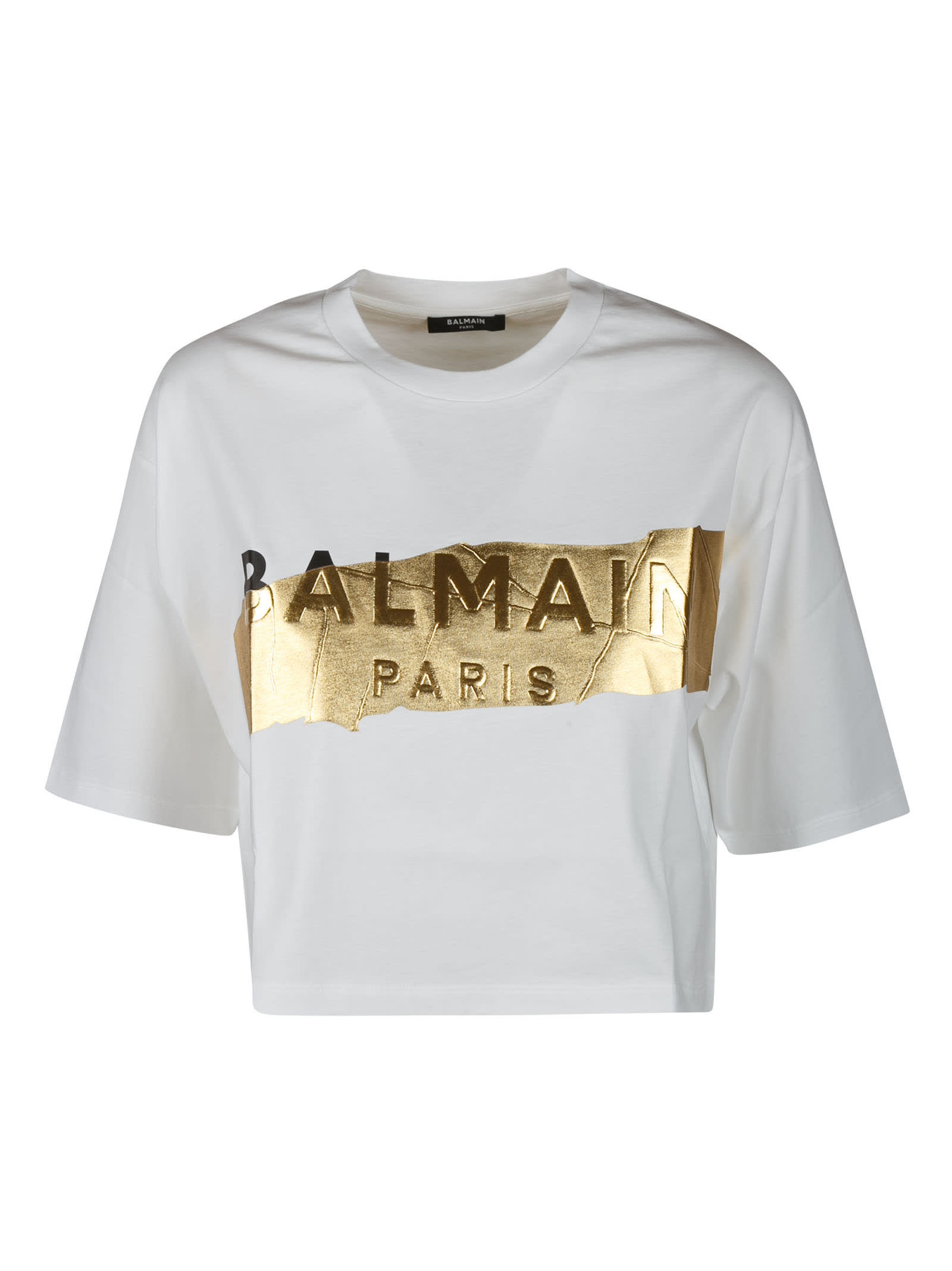 Balmain Tape Logo Cropped T-shirt