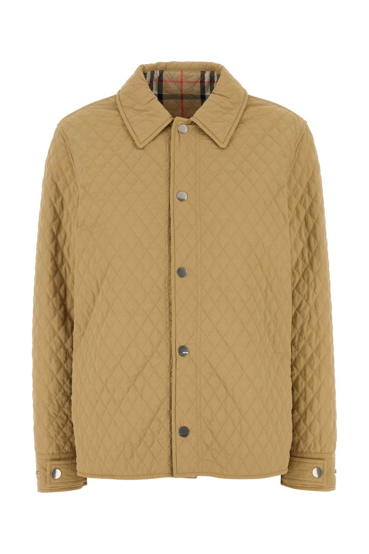 Shop Burberry Beige Nylon Reversible Padded Jacket In Flax