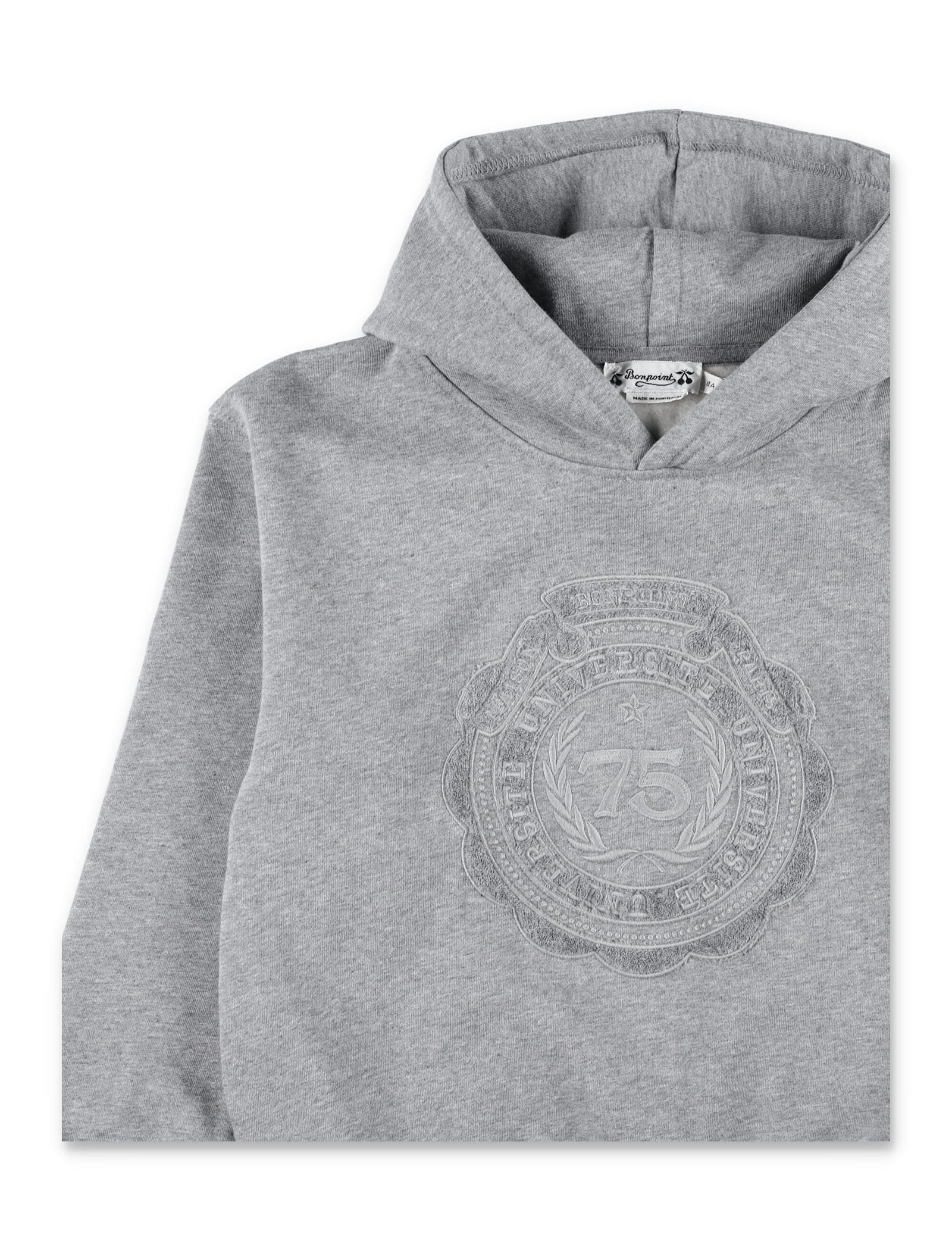 Bonpoint Jessim Boys Hoodie In Organic Cotton With University Crest In Gray
