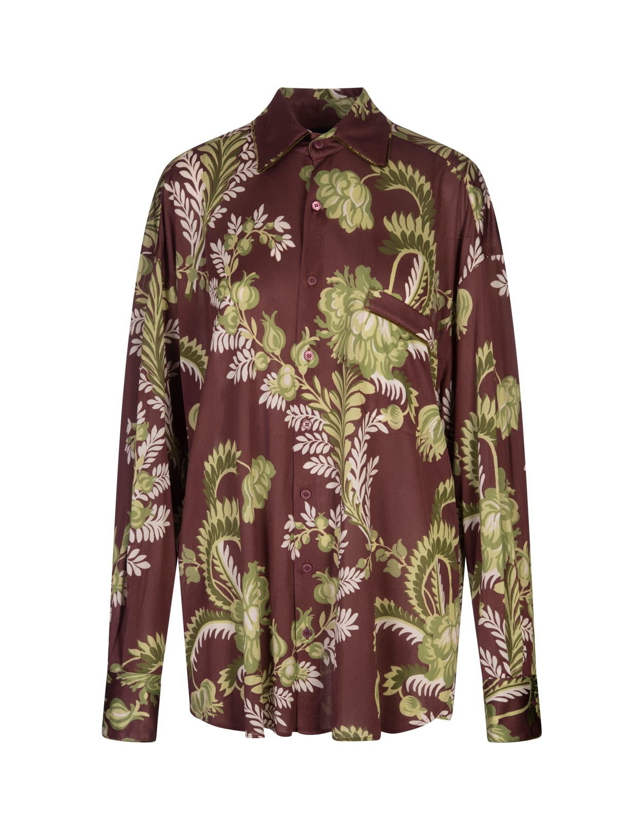 Burgundy Shirt With Floral Foliage Print