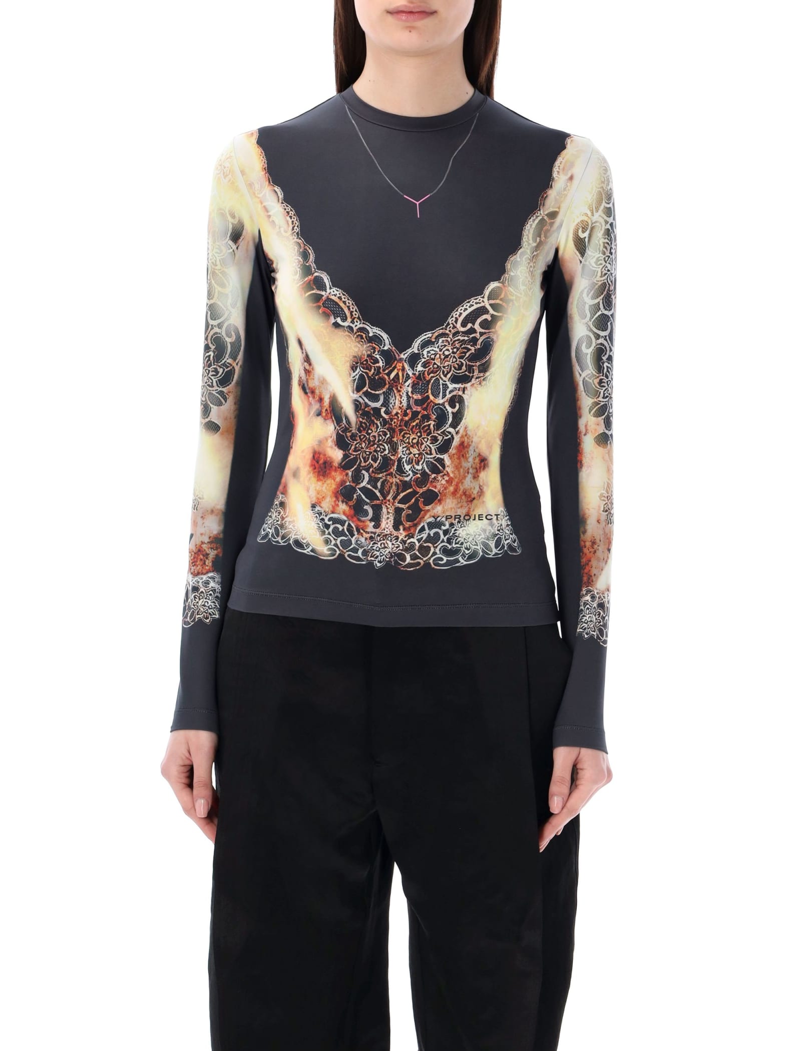 Shop Y/project Lace Print L/s Top In Black