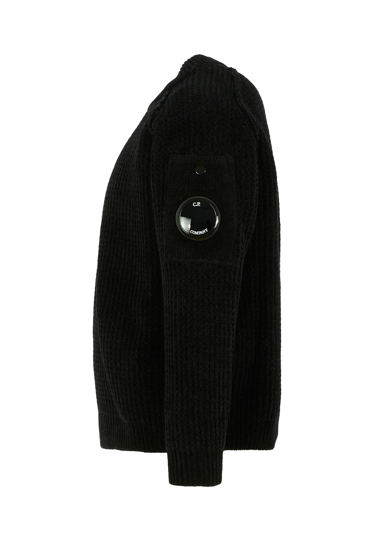 C.p. Company Undersixteen Black Sweater For Boy With Lens In Black