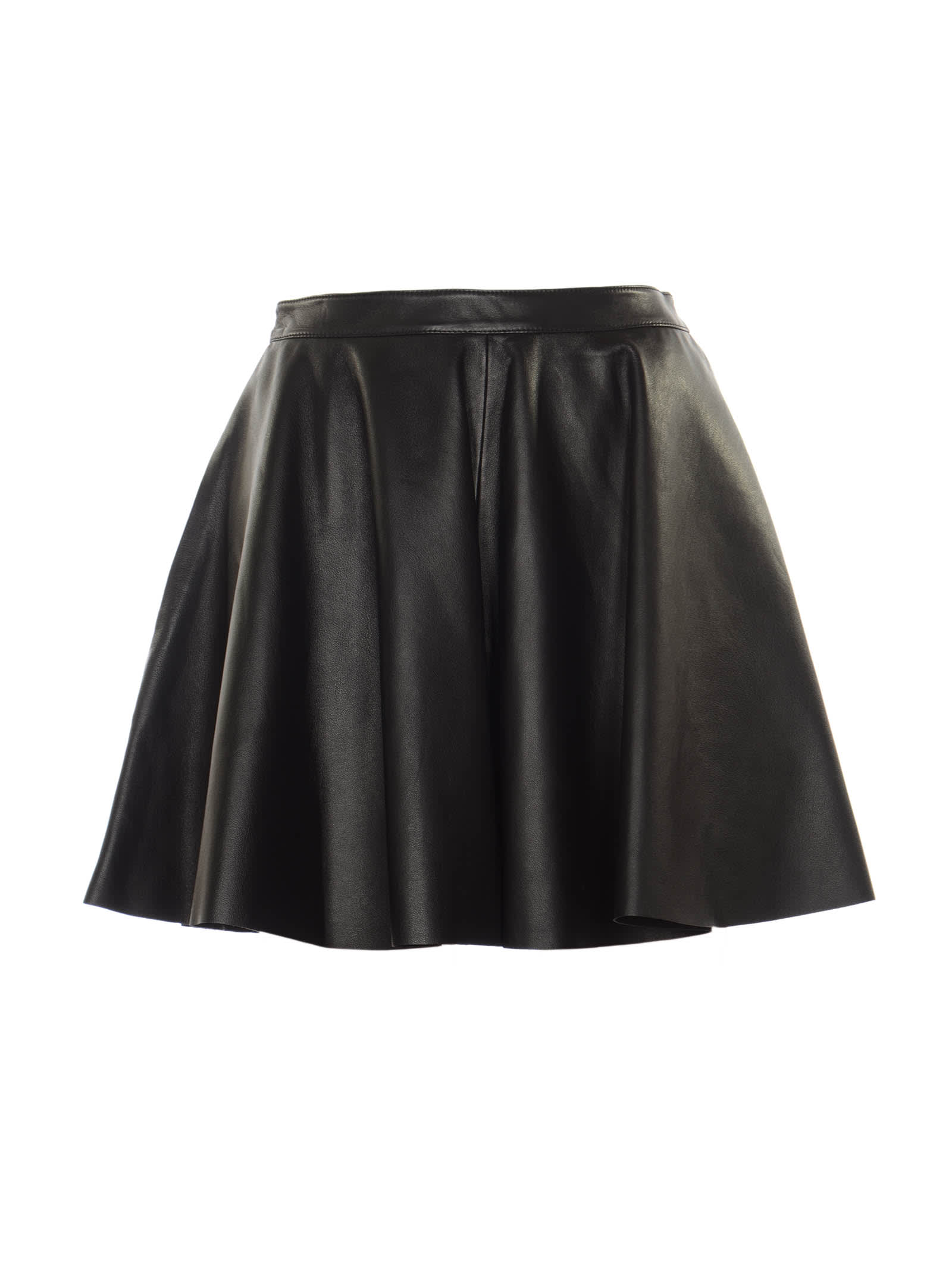 RED Valentino Rear Zip Flared Leather Short Skirt