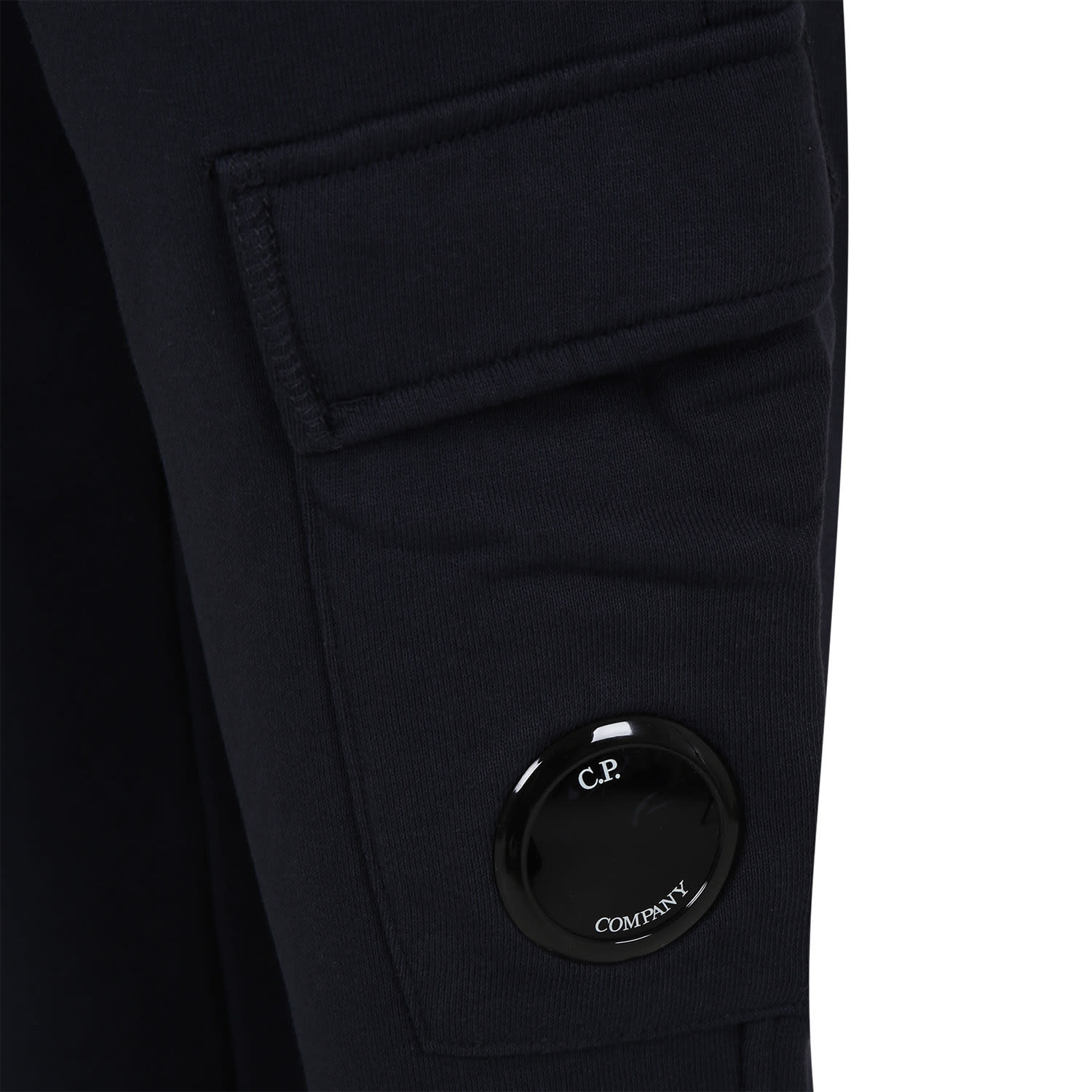 Shop C.p. Company Undersixteen Black Trousers For Boy With C.p. Company Lens In Blue