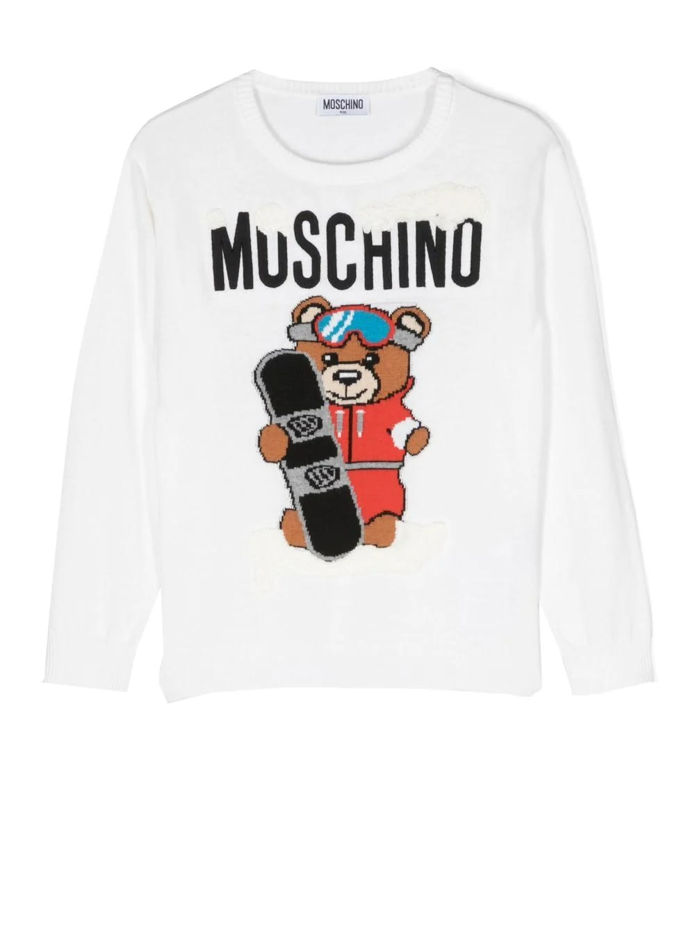 Moschino White Snowboard Teddy Bear Sweater