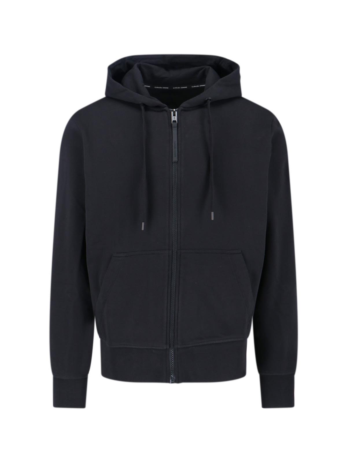 Canada Goose Black Zip-up Hoodie With Drawstring And Logo Patch In Blue