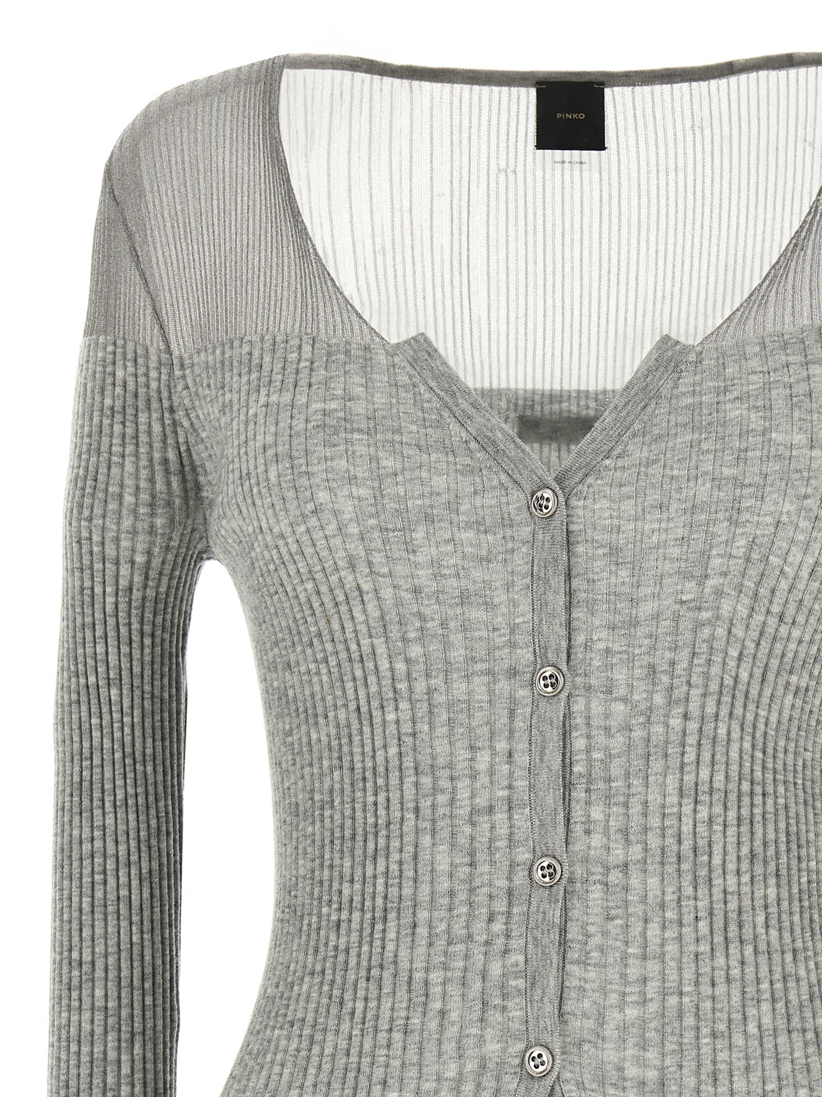 Pinko Long-sleeved Knitted Cardigan In Gray
