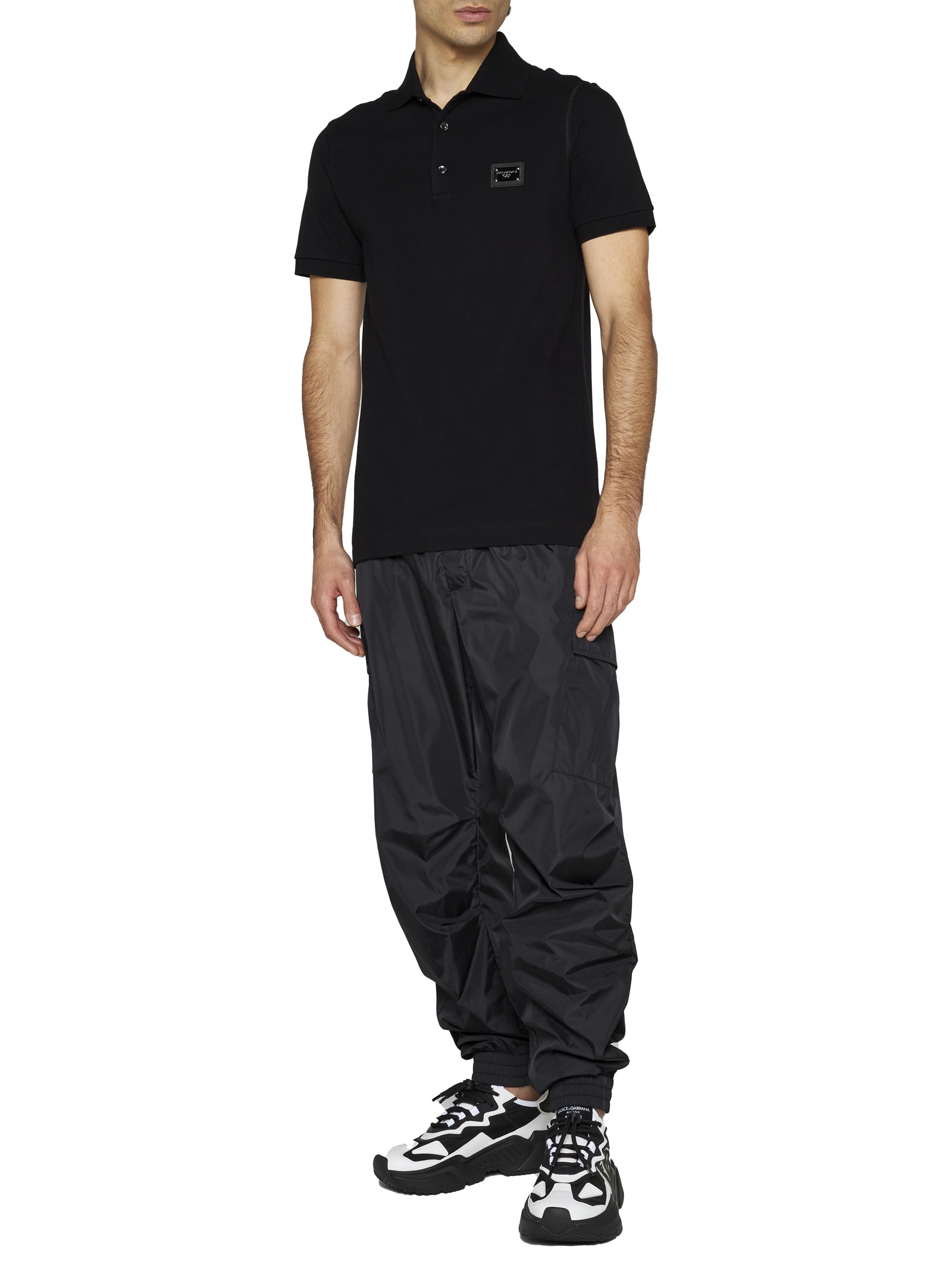 Dolce & Gabbana Dark Gray Logo Plaque Cotton Men Polo Shirt T-shirt In Black