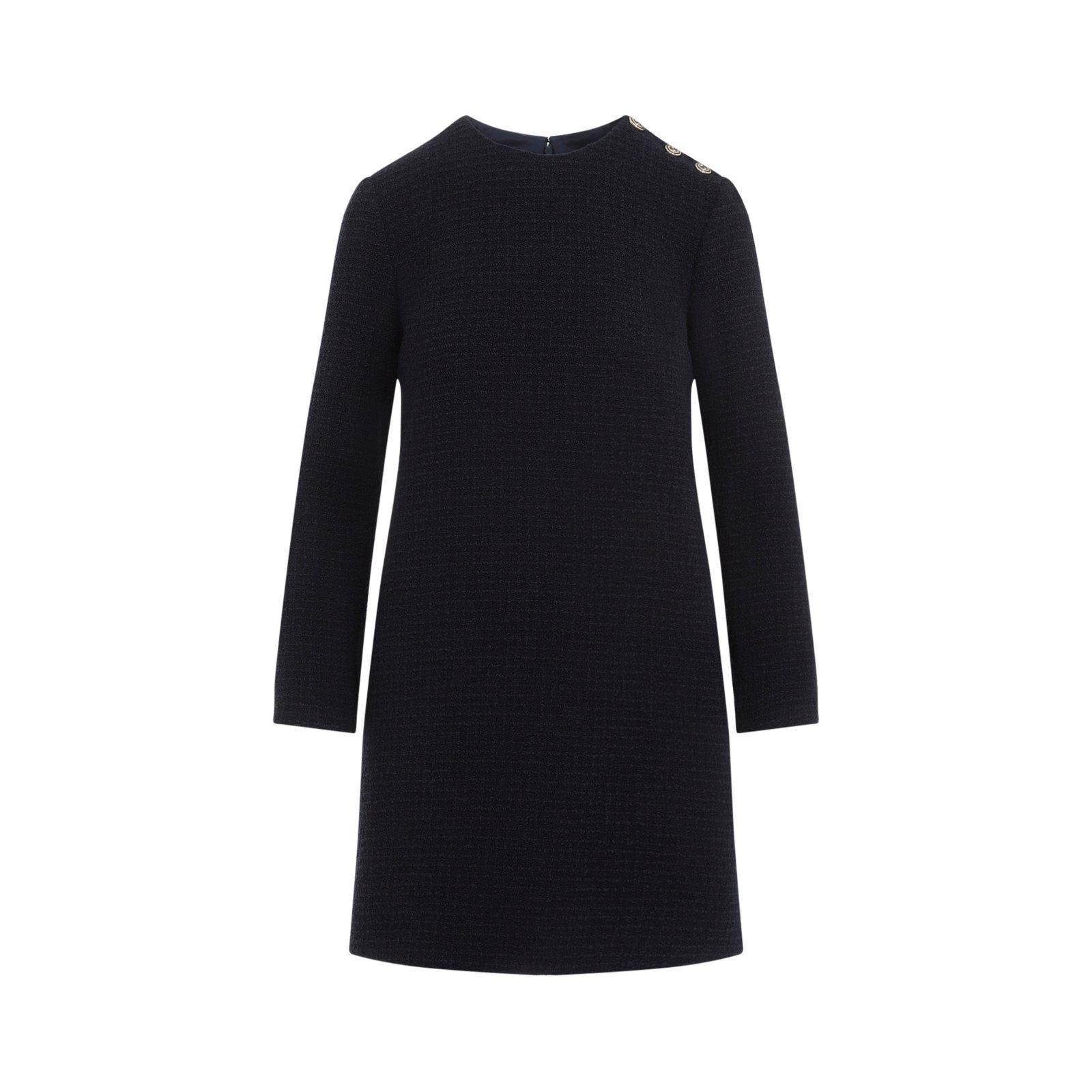 Shop Gucci Damier Boucle Long-sleeve Dress In Blue